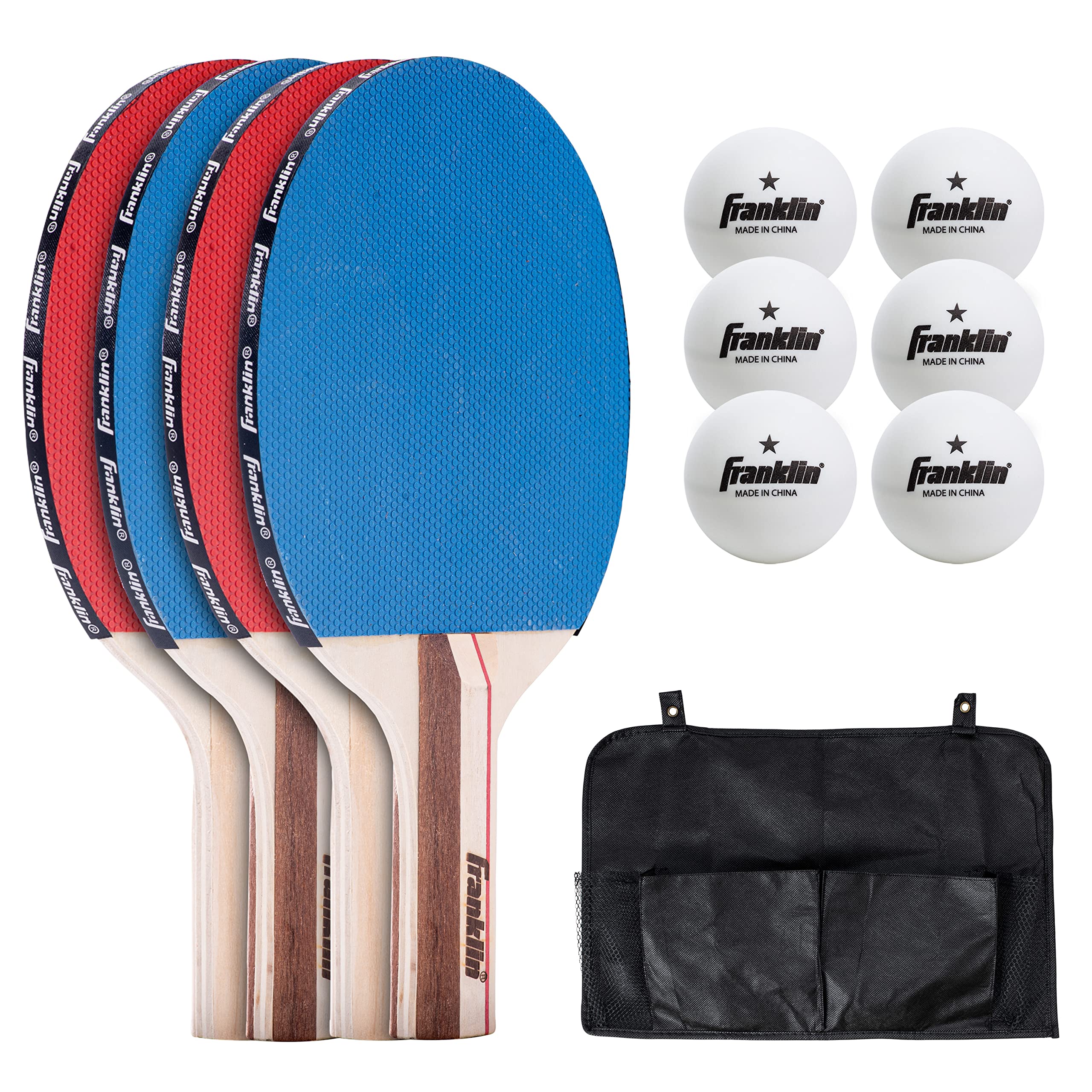 Franklin Sports 4 Player Table Tennis Paddle And Ball Set, Blue/Red