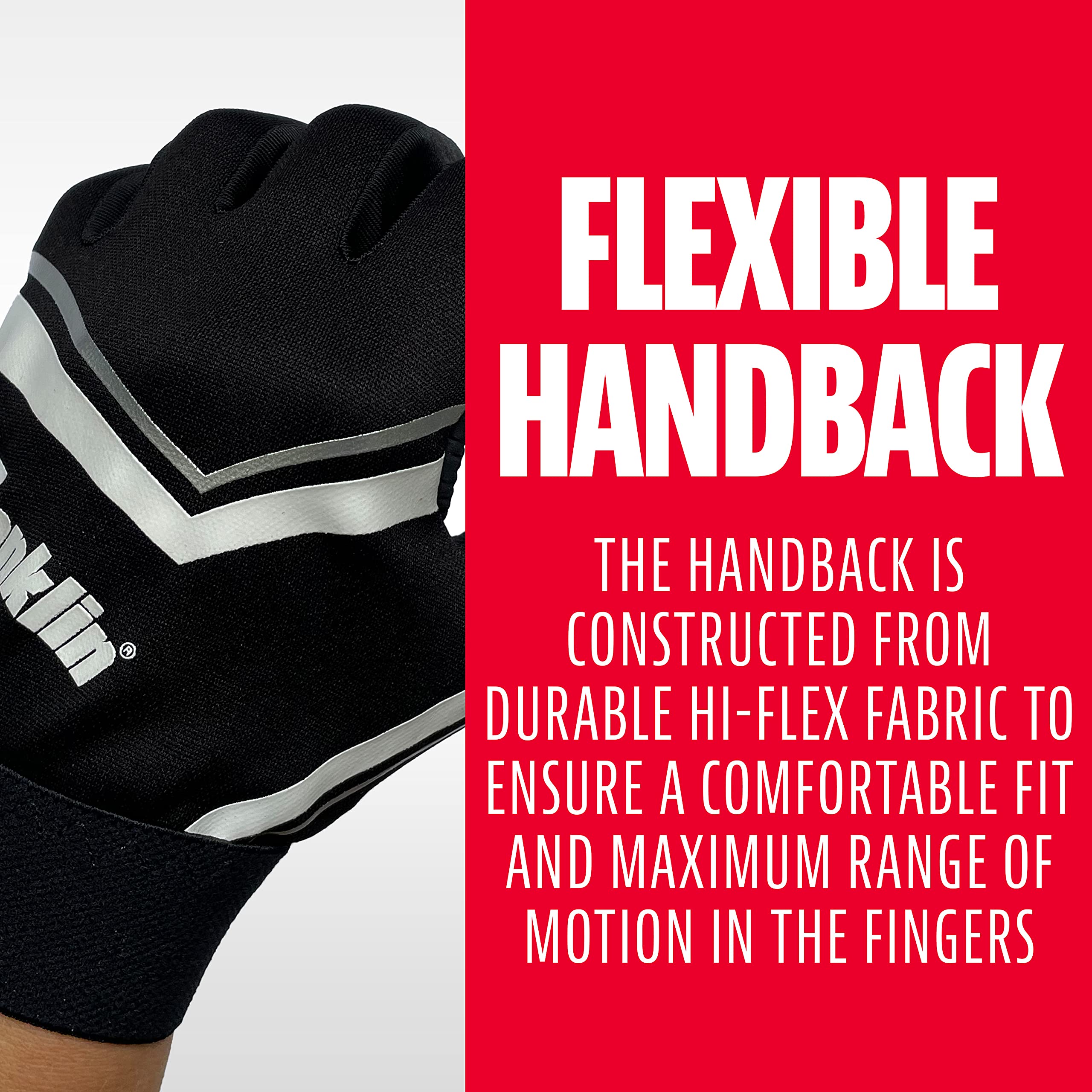Franklin Sports Youth Football Receiver Gloves - Shoktak Kids High Grip Football Receiver Gloves - Black - Youth Large