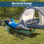 Goplus Folding Camping Cot, 27.5'' Sleeping Cot For Adults With Carry Bag, 600Lbs Weight Capacity, Slanted Head, Side Pocket, He