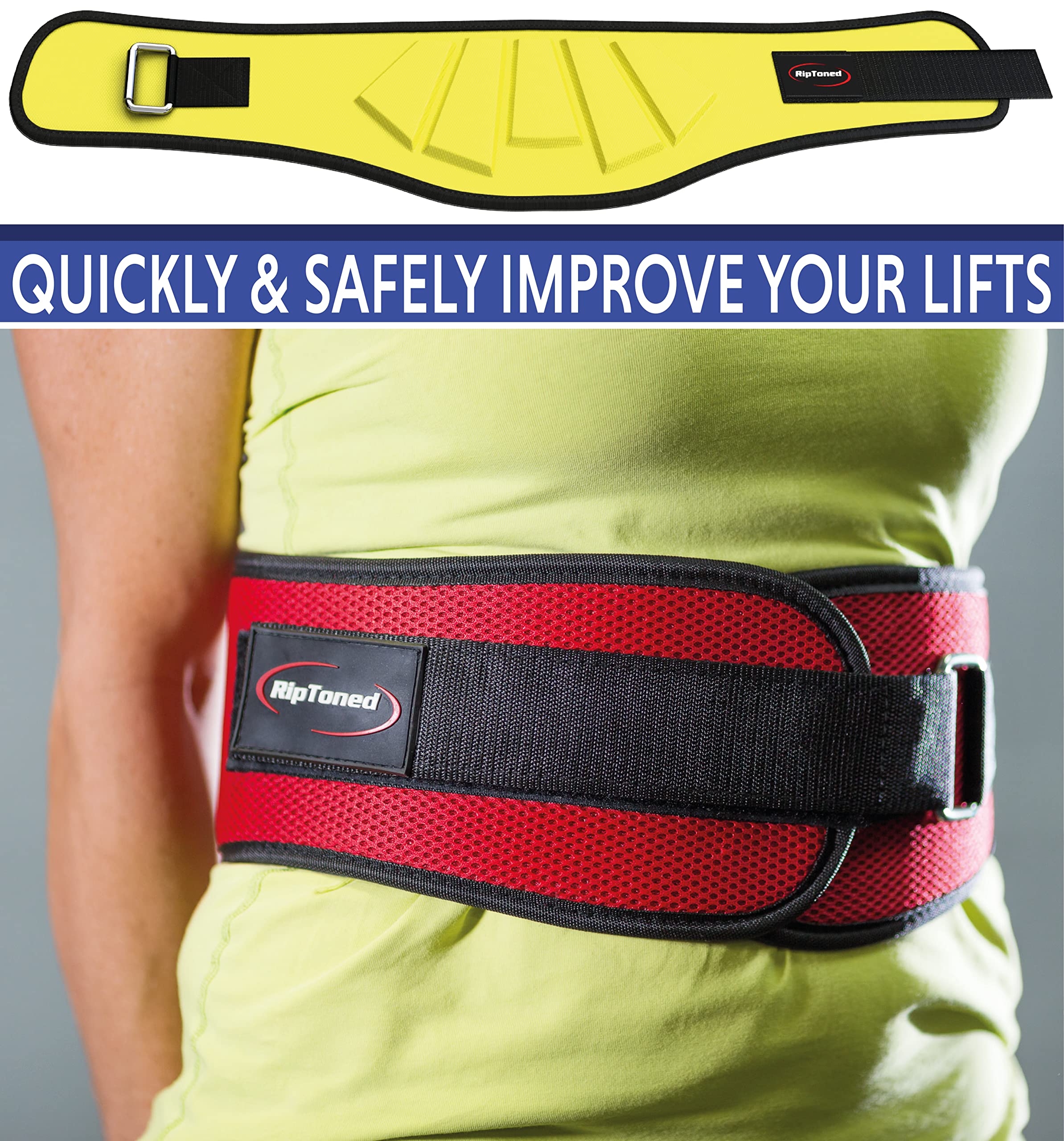 Rip Toned 6In Weightlifting Belt, Powerlifting, Bodybuilding Belt Men & Women, Back Support Weight Lifting (Yellow, Xl)