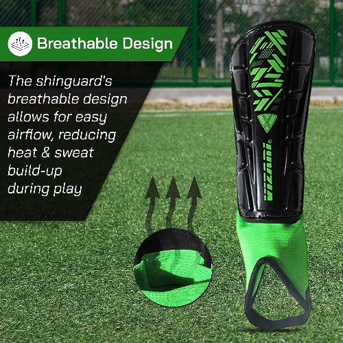 Malaga Soccer Shin Guard with Adjustable Straps-Black/N. Green - Vizari Sports