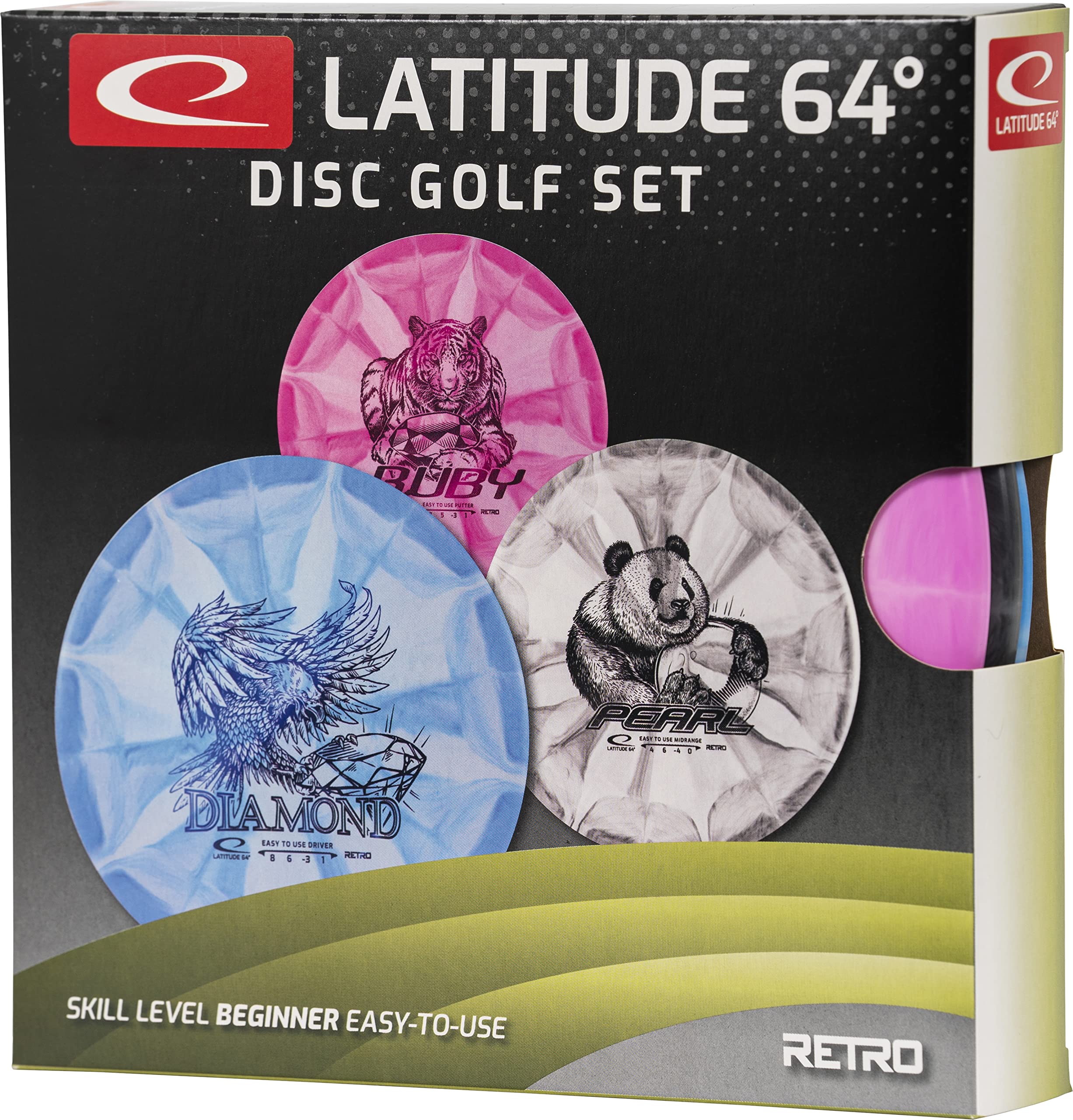 Latitude 64 Beginner Retro Burst Disc Golf Starter Set | Set Includes a Retro Ruby, Retro Pearl, and a Retro Diamond | Disc and 