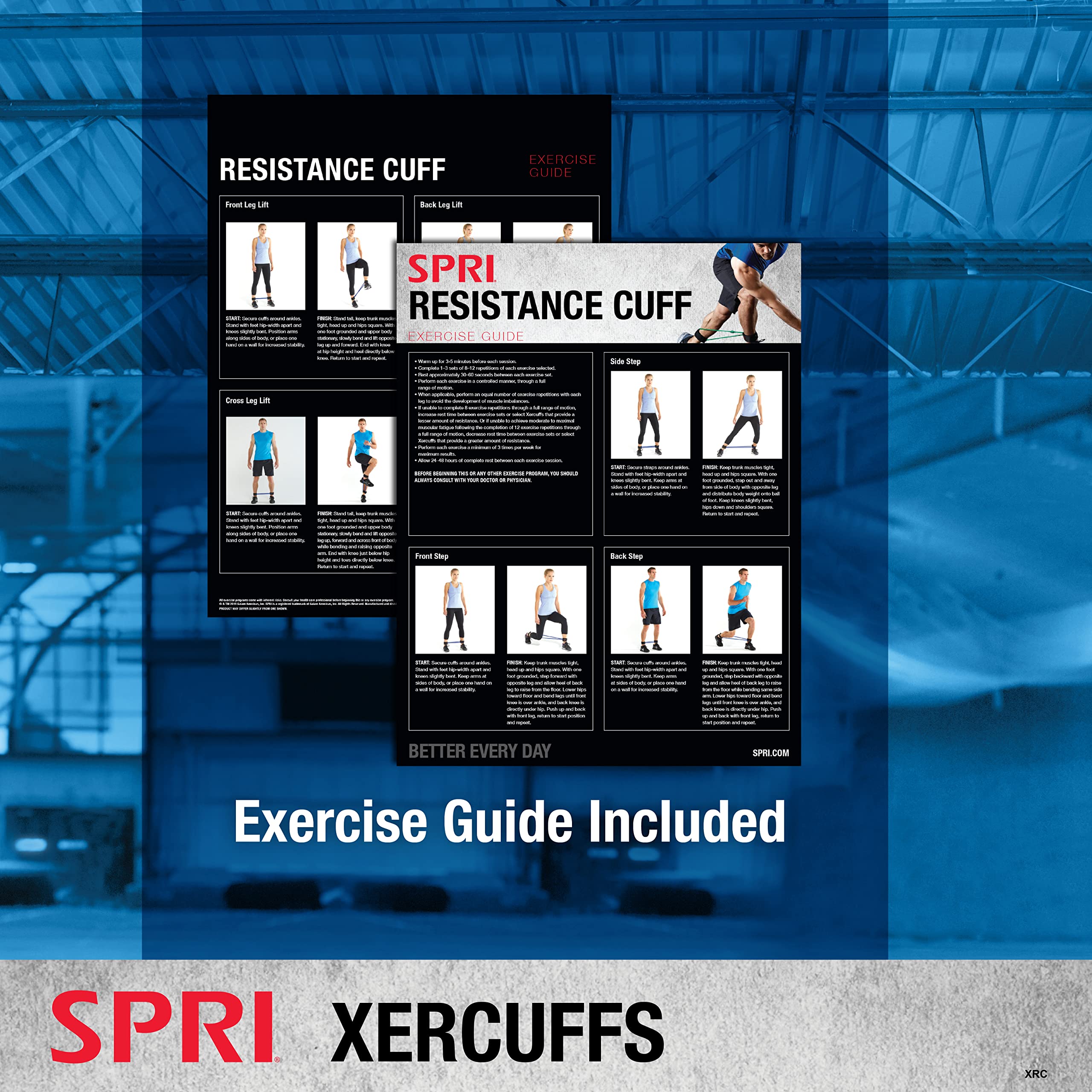 Spri Xercuff Leg Resistance Band Exercise Cord With Non-Slip Padded Ankle Cuffs, Green, Light