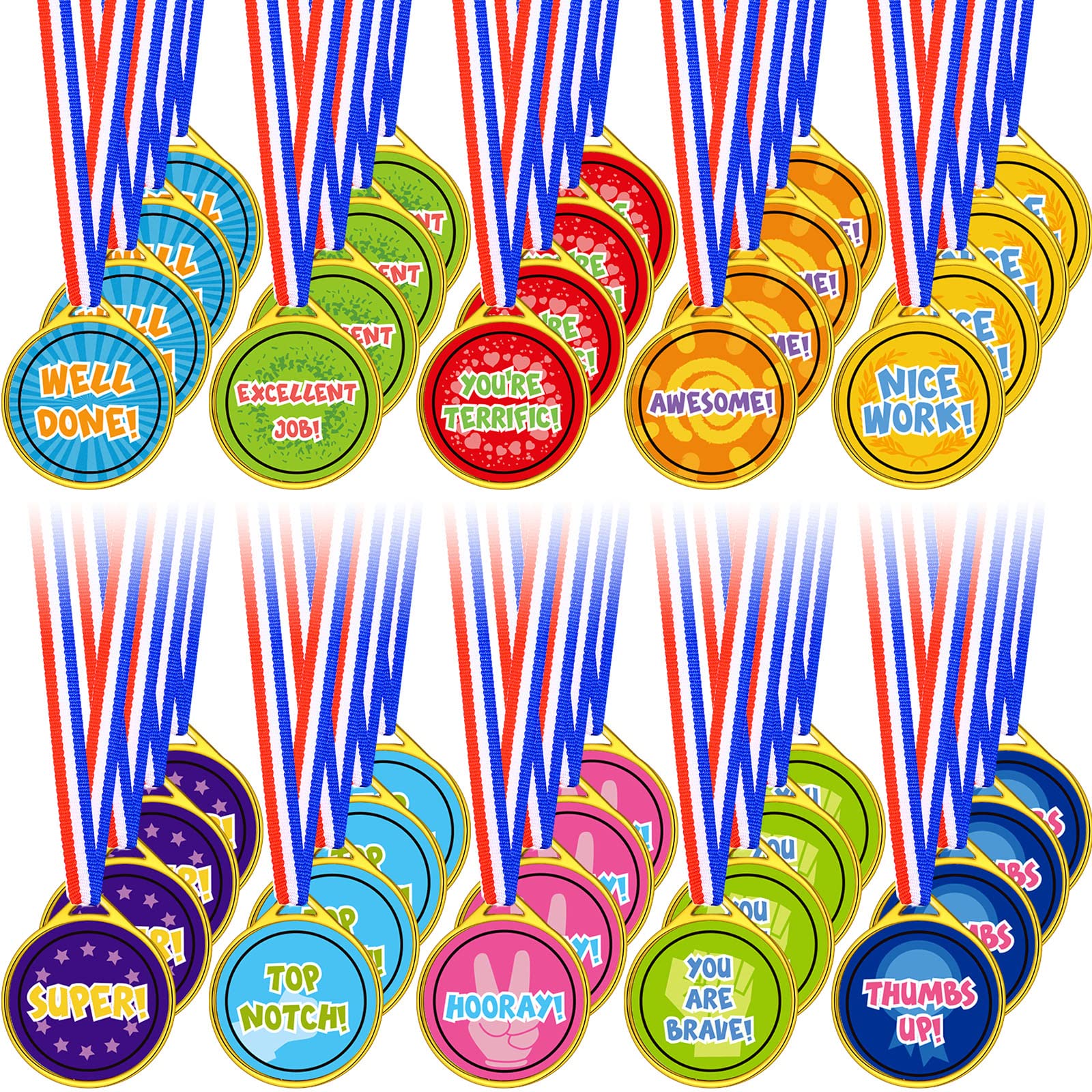 Gejoy 120 Pcs Award Medals Assortment Medals for Award Assortment Plastic Winner for Kids Sports Talent Show Gymnastic Birthday 