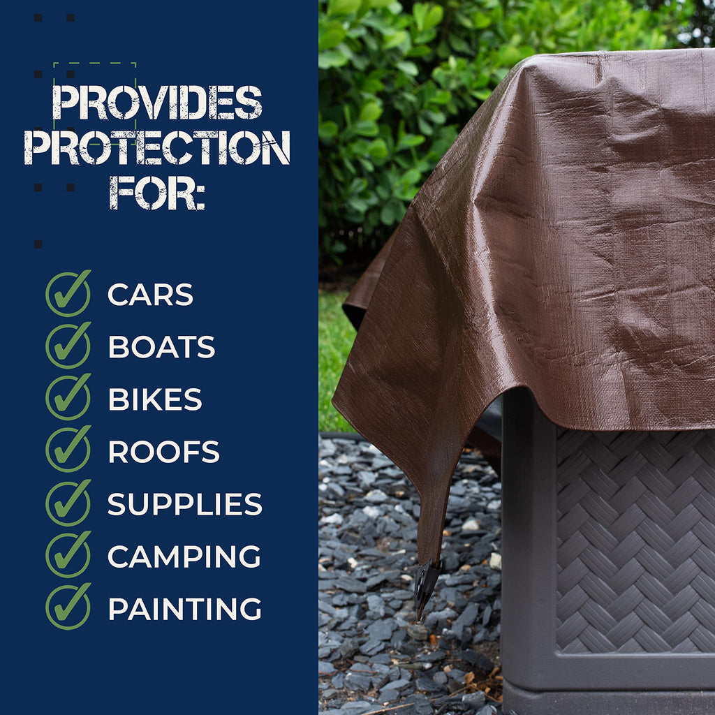 Tarp Cover Brown/Silver Heavy Duty Thick Material Water Proof Tear Proof Uv Resistant Reinforced Edges Boat Tent Rv Or Pool Cove