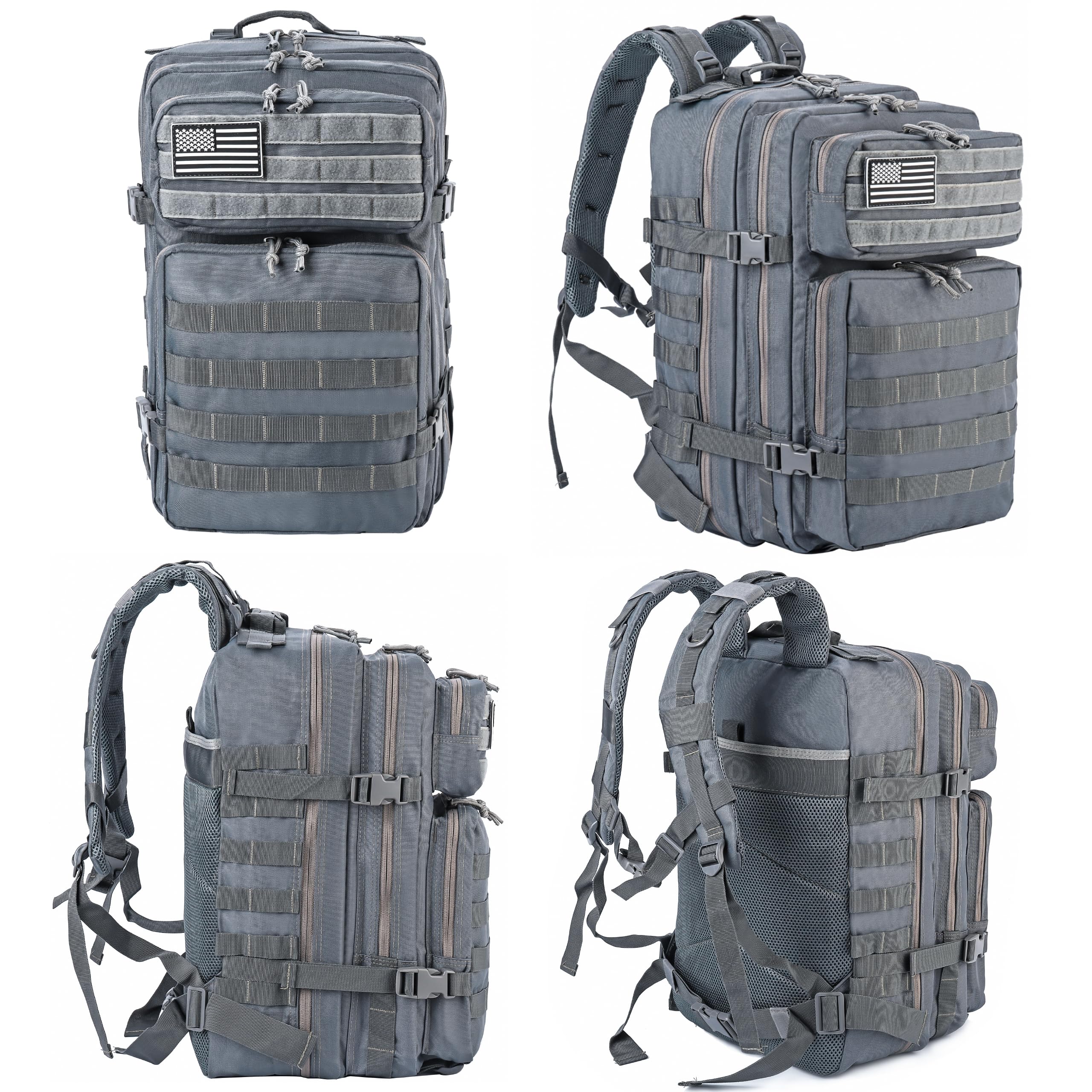 Lhi Military Tactical Backpack For Men And Women 45L Army 3 Days Assault Pack Bag Large Rucksack With Molle System - Grey