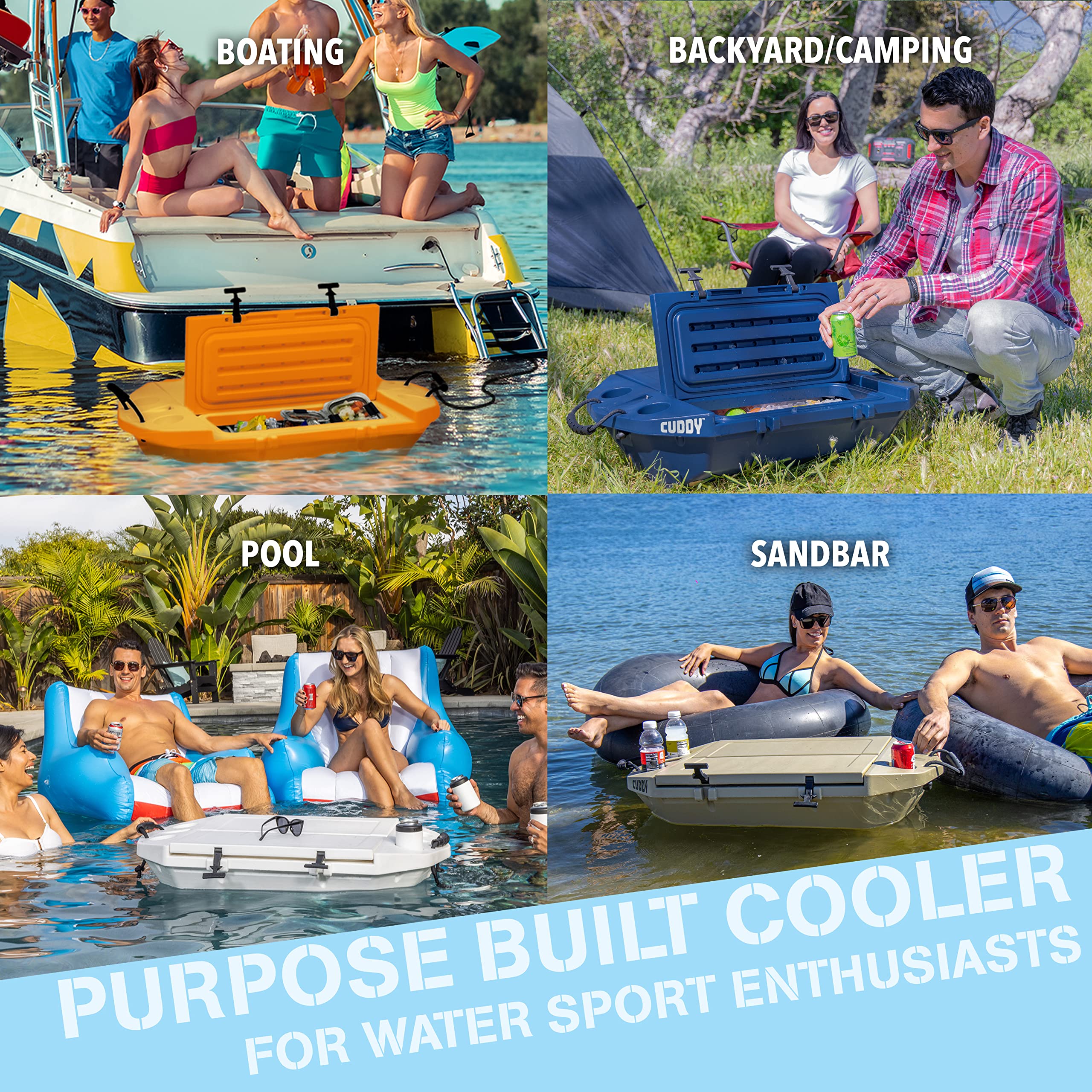 Cuddy Floating Cooler and Dry Storage Vessel for Land & Water - 40QT- Great for River, Beach, Kayak, Pool, & Lake - White