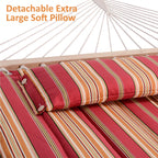 Suncreat Outdoor Hammock With Stand, Two Person Quilted Fabric Hammock Swing With 12Ft Steel Stand, Red Stripes