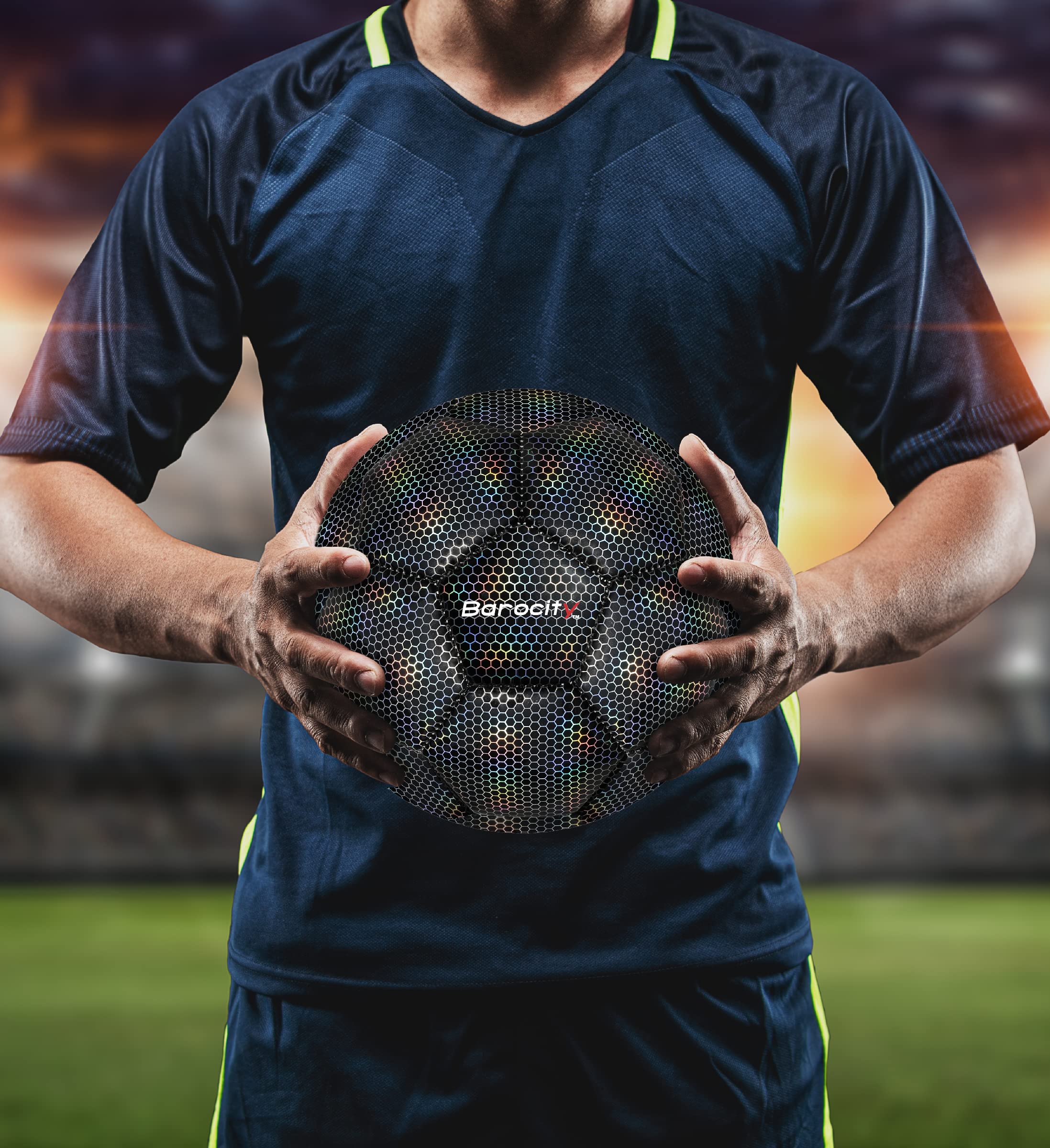 Barocity Soccer Ball - Boy And Girl Official Match Ball With Cool Reflective Rainbow Hex Pattern, For Indoor And Outdoor, Playti