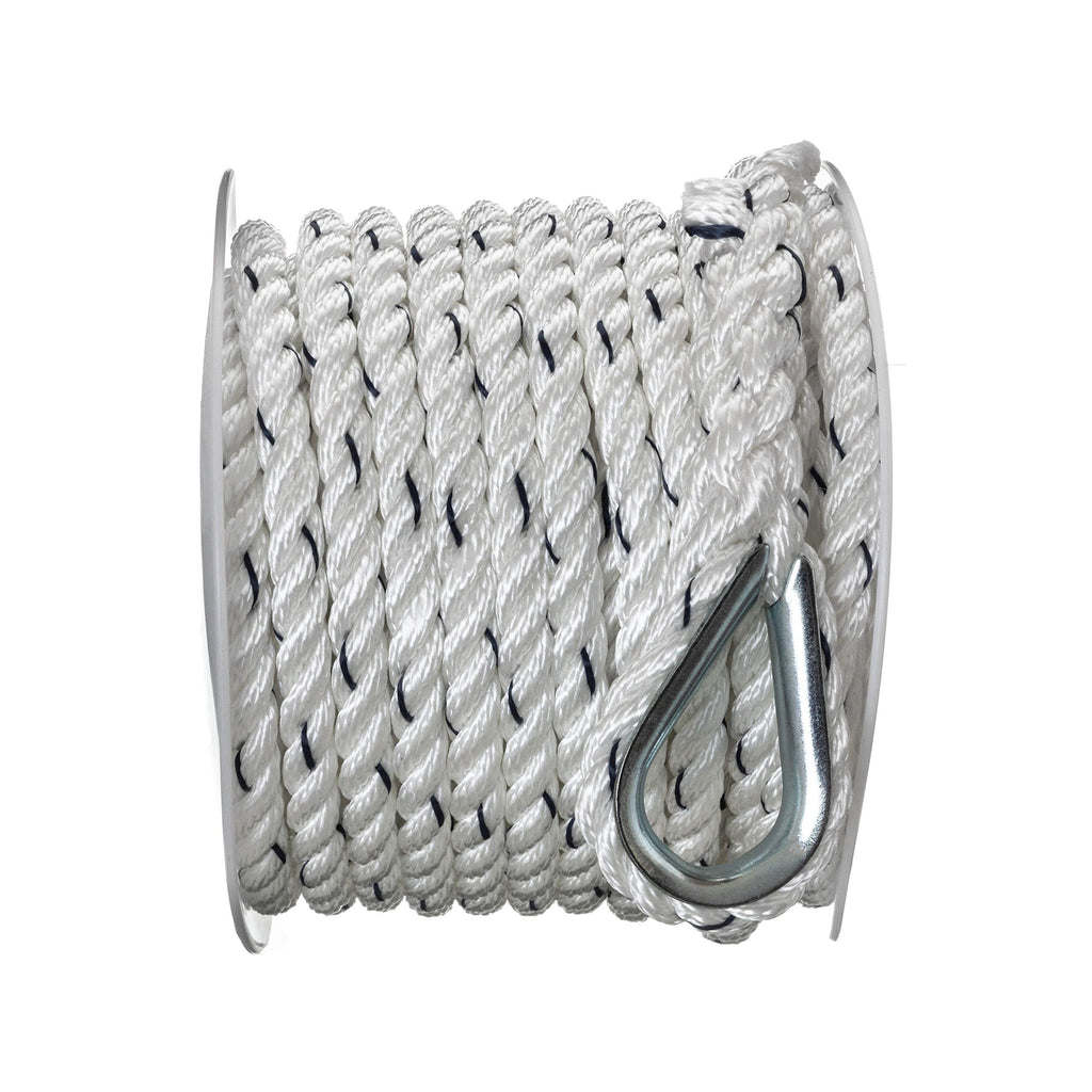Seachoice Boat Anchor Line Rope, 3-Strand Twisted, Nylon, White/Blue, 3/8 In. X 50 Ft.