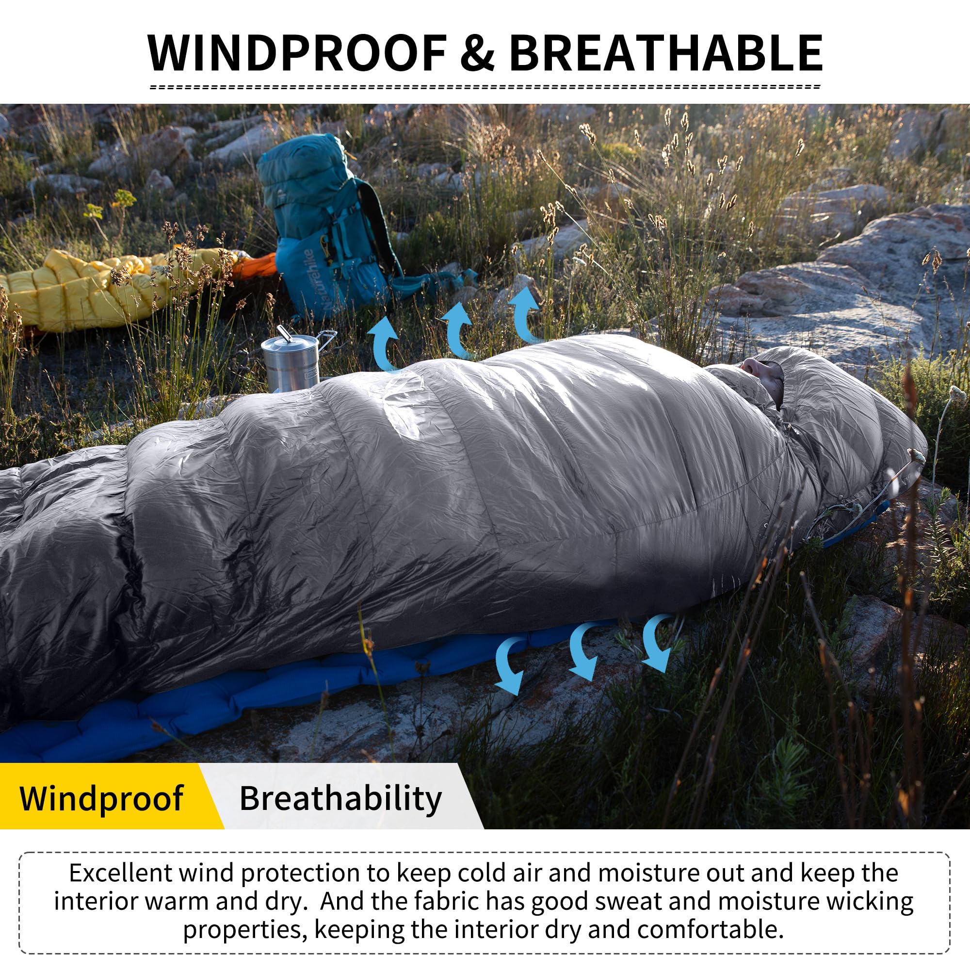 Naturehike Ultralight Duck Down Cold Weather Sleeping Bag, 650Fp Compact Sleeping Bag 3-4 Season For Adults & Kids, Waterproof -