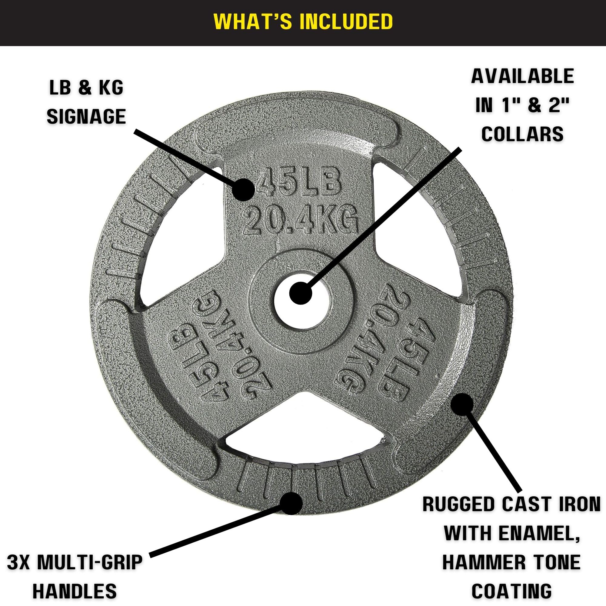 Hulkfit 2-Inch Iron Plate For Strength Training, Weightlifting, Single (35 Pounds), Silver