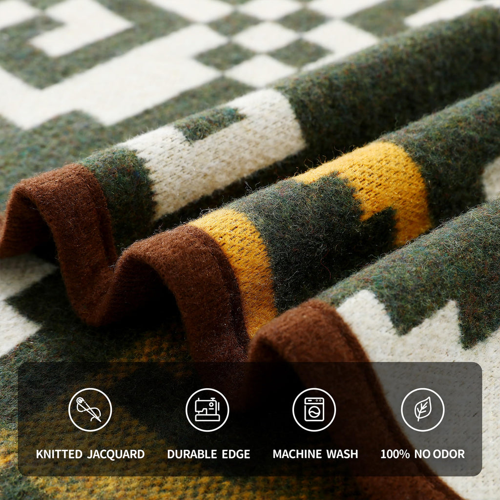 Acushla Merino Wool Camp Blanket - Warm Thick Washable Large Outdoor Camping Sleeping Throw Blanket All Weather Aztec Style 63''