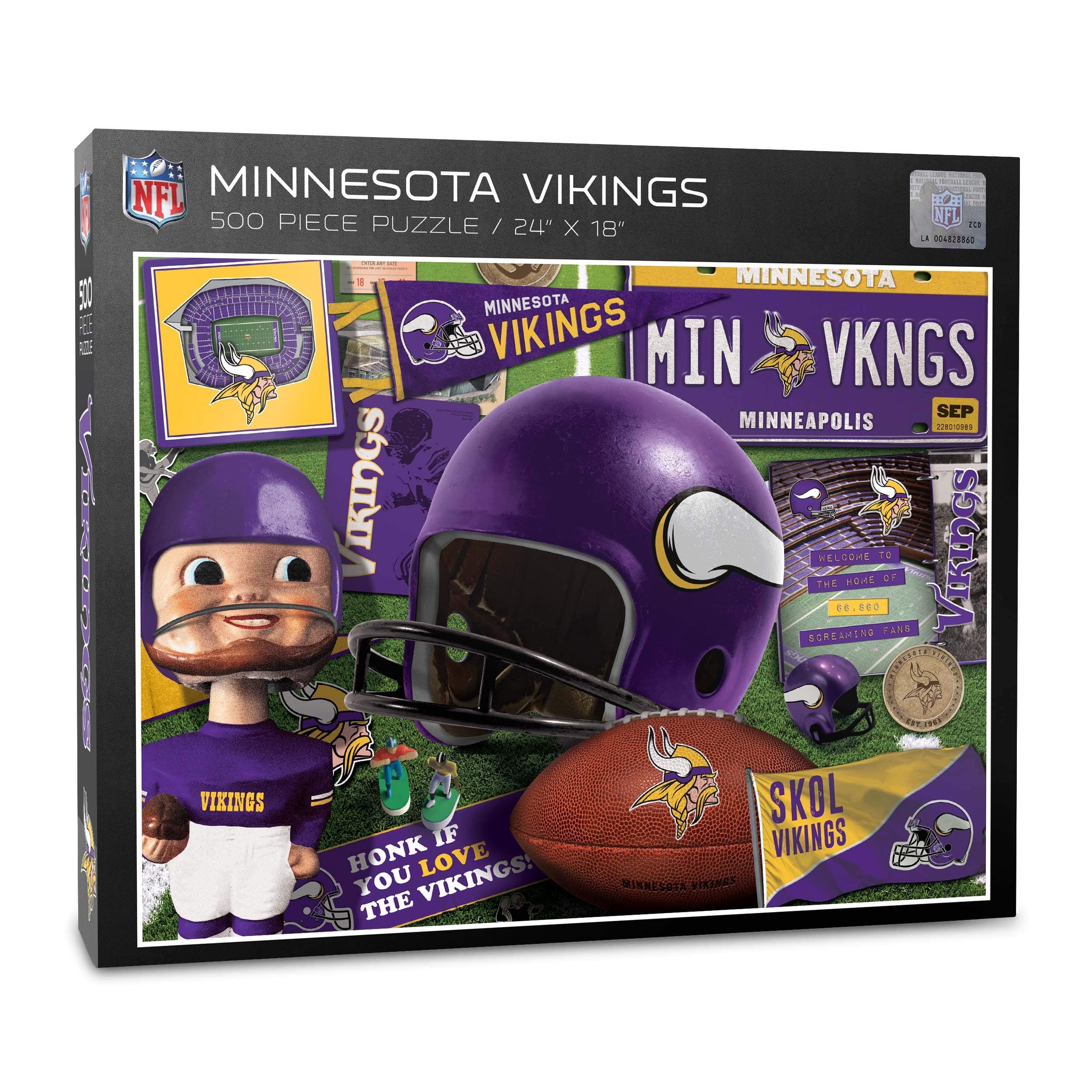 YouTheFan NFL Minnesota Vikings Retro Series Puzzle - 500 Pieces, Team Colors, Large