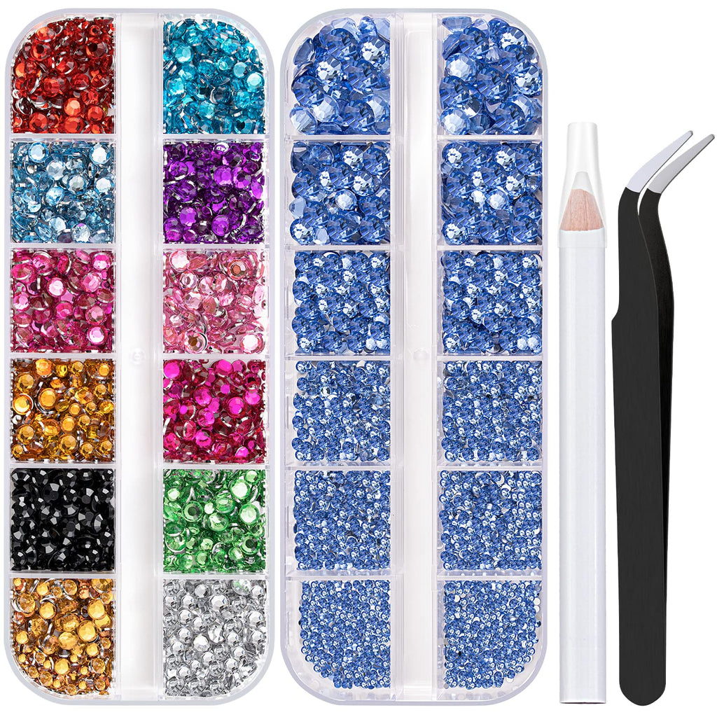 Two Packs Of Flatback Rhinestones 4520 Pcs Colorful Nail Art Rhinestones Flatback Crystal Colorfulsky Blue Rhinestone With Picke