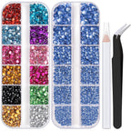 Two Packs Of Flatback Rhinestones 4520 Pcs Colorful Nail Art Rhinestones Flatback Crystal Colorfulsky Blue Rhinestone With Picke