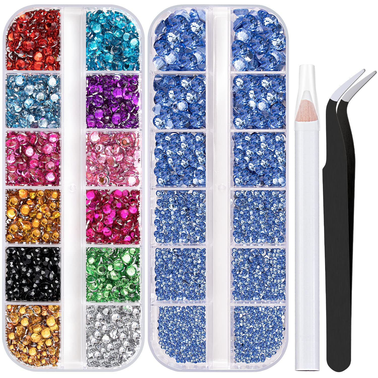 Two Packs Of Flatback Rhinestones 4520 Pcs Colorful Nail Art Rhinestones Flatback Crystal Colorfulsky Blue Rhinestone With Picke