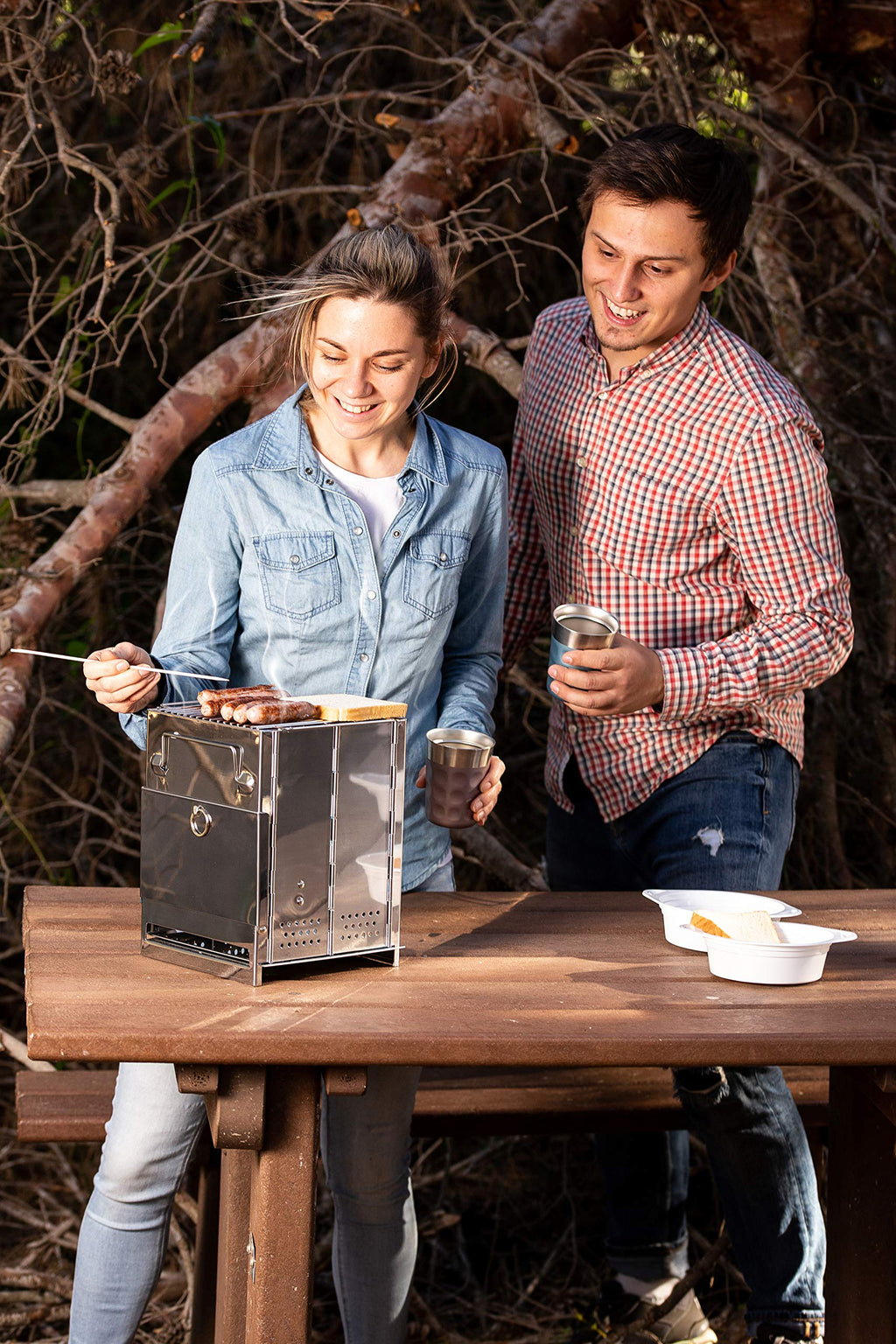 Zento Camping Wood Stove Portable Folding Camp Stove, Stainless Steel, Foldable Grill Survival, Easy To Carry, Small Portable (A