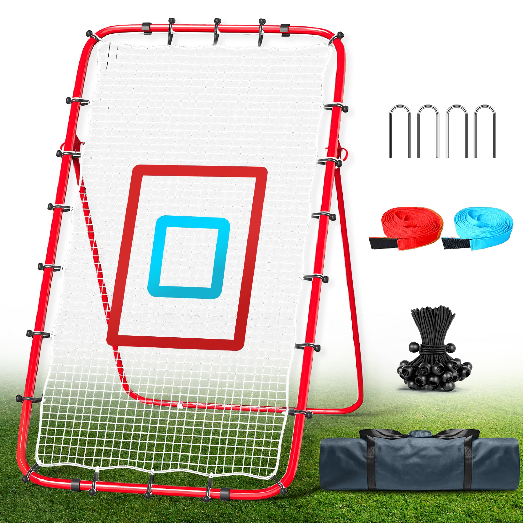 7x4 Ft Volleyball Rebounder Net with 2 Target Stripes, 5-Angle Adjustable Rebounder Net for Practicing Digging, Setting, Spiking