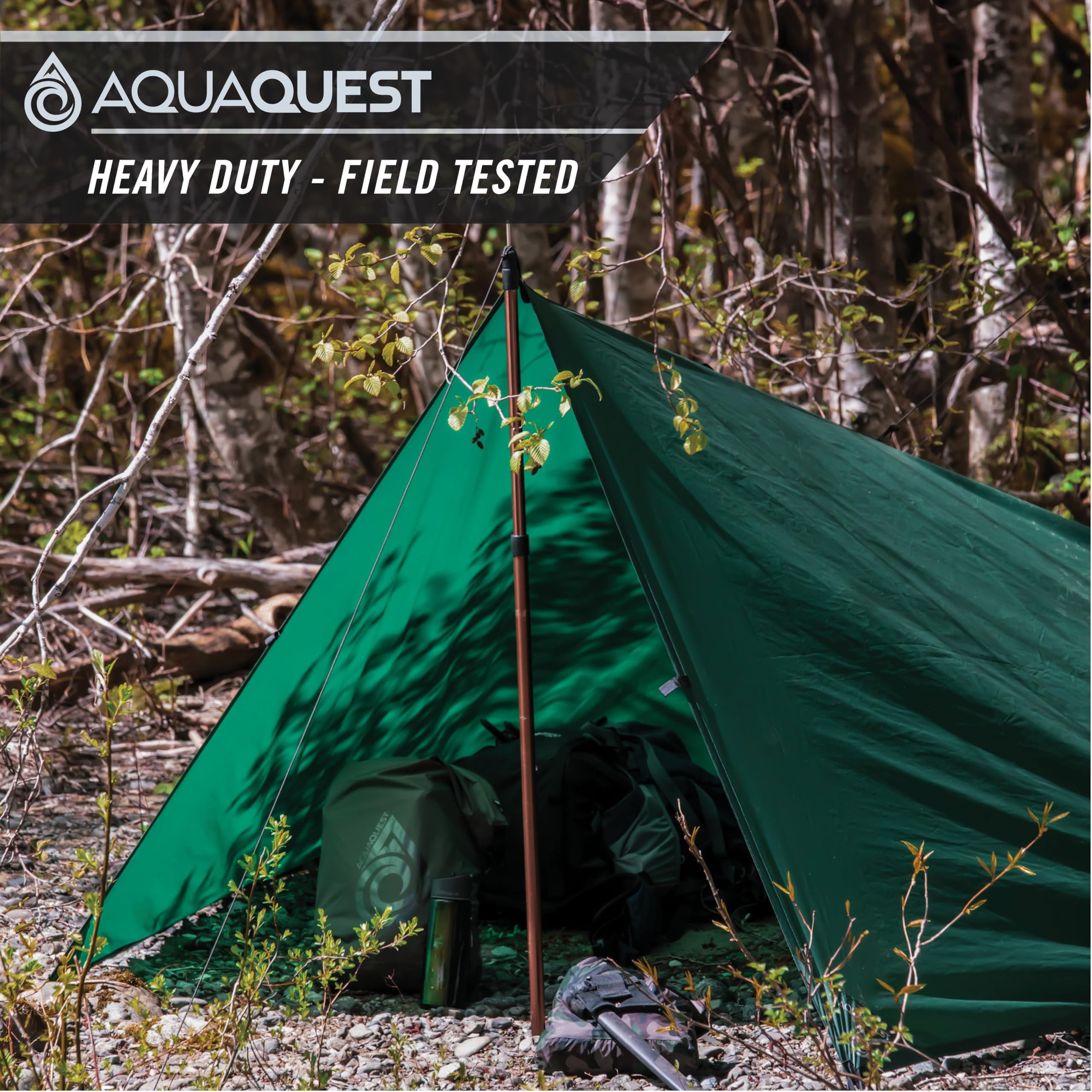 Aquaquest Defender Tarp - Heavy-Duty Waterproof (20,000 Mm) Seam-Taped Rain Fly For Camping, Bushcraft & Survival - 10  7 Forest