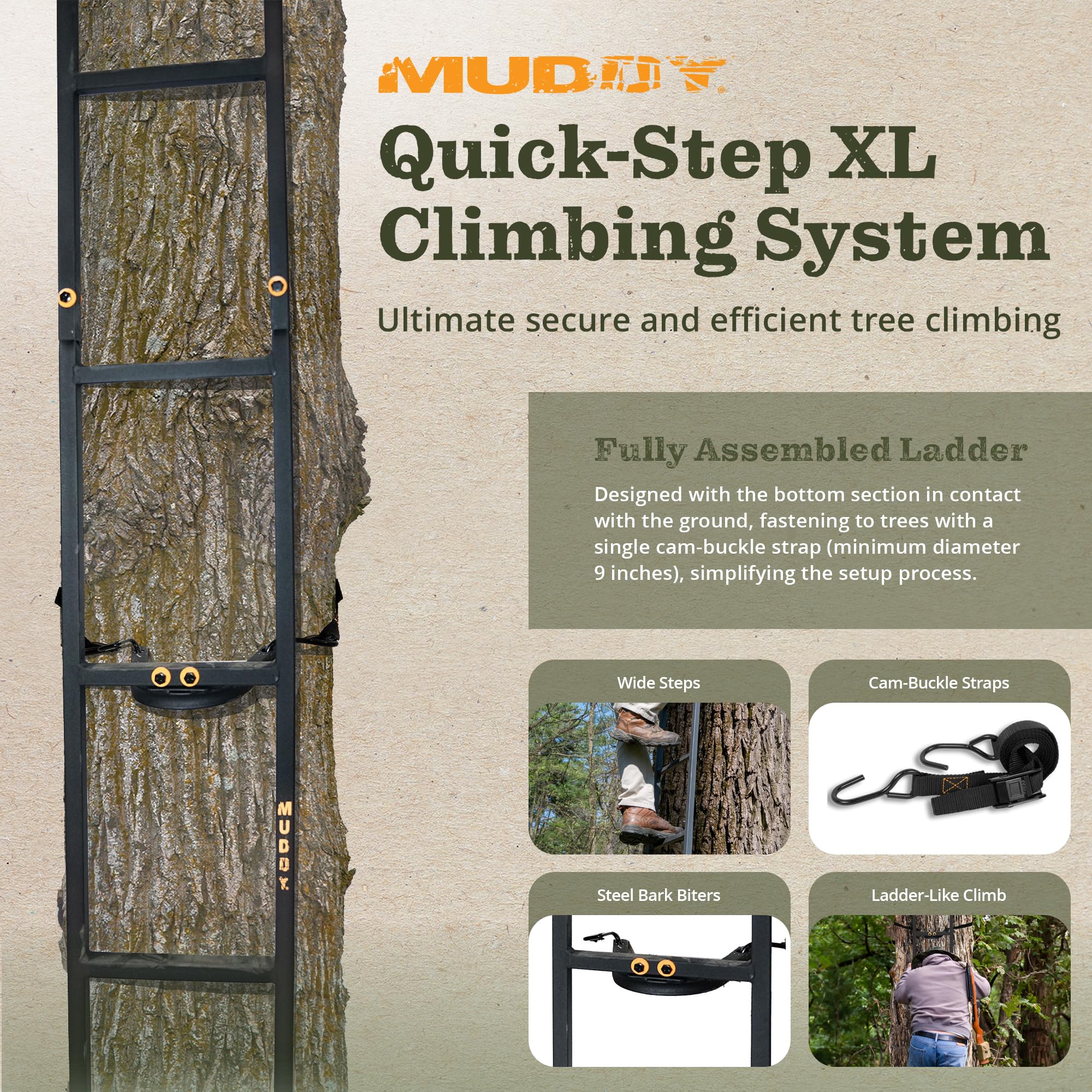 Muddy Quick Step Xl Climbing Step Ladder Tree Climbing Gear, Deer Hunting Accessories For Tree Stands And Elevated Deer Blinds