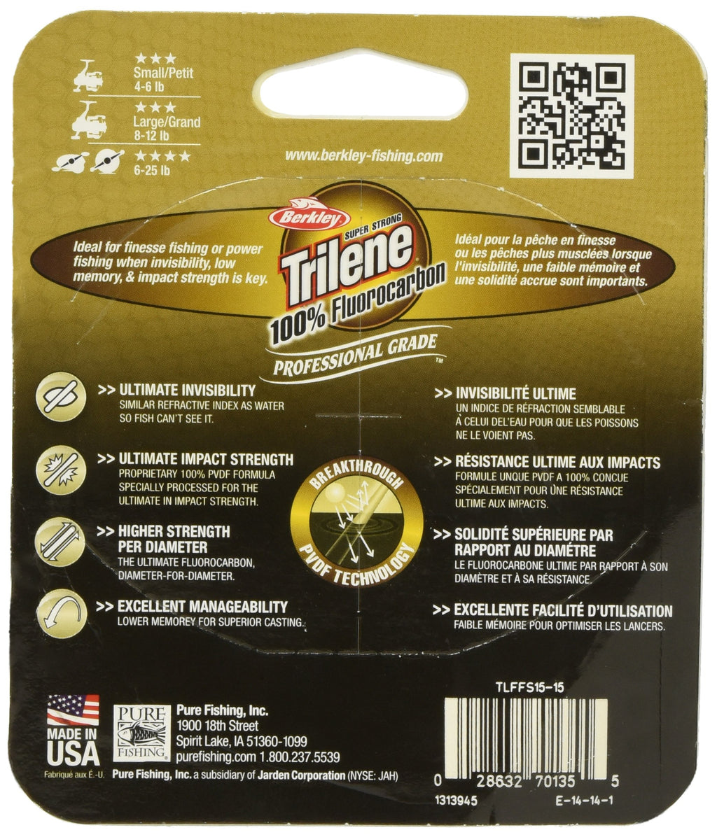 Berkley Trilene 100% Fluorocarbon, Clear, 12Lb | 5.4Kg, 200Yd | 182M Fishing Line, Suitable For Freshwater Environments
