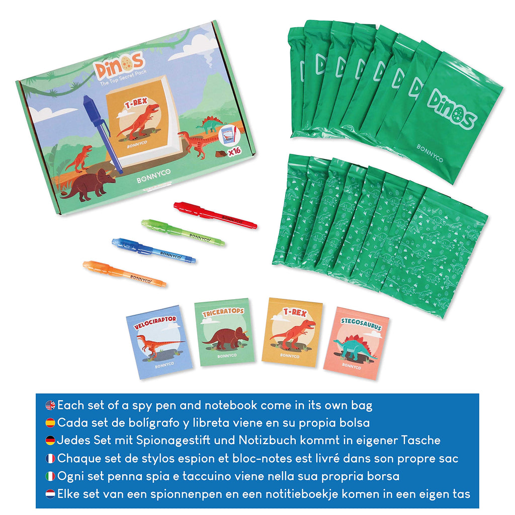 Bonnyco Invisible Ink Pen And Notebook Pack Of 16 Dinosaur Party Favors For Kids  Spy Pen Dinosaur Birthday Party Supplies, Priz