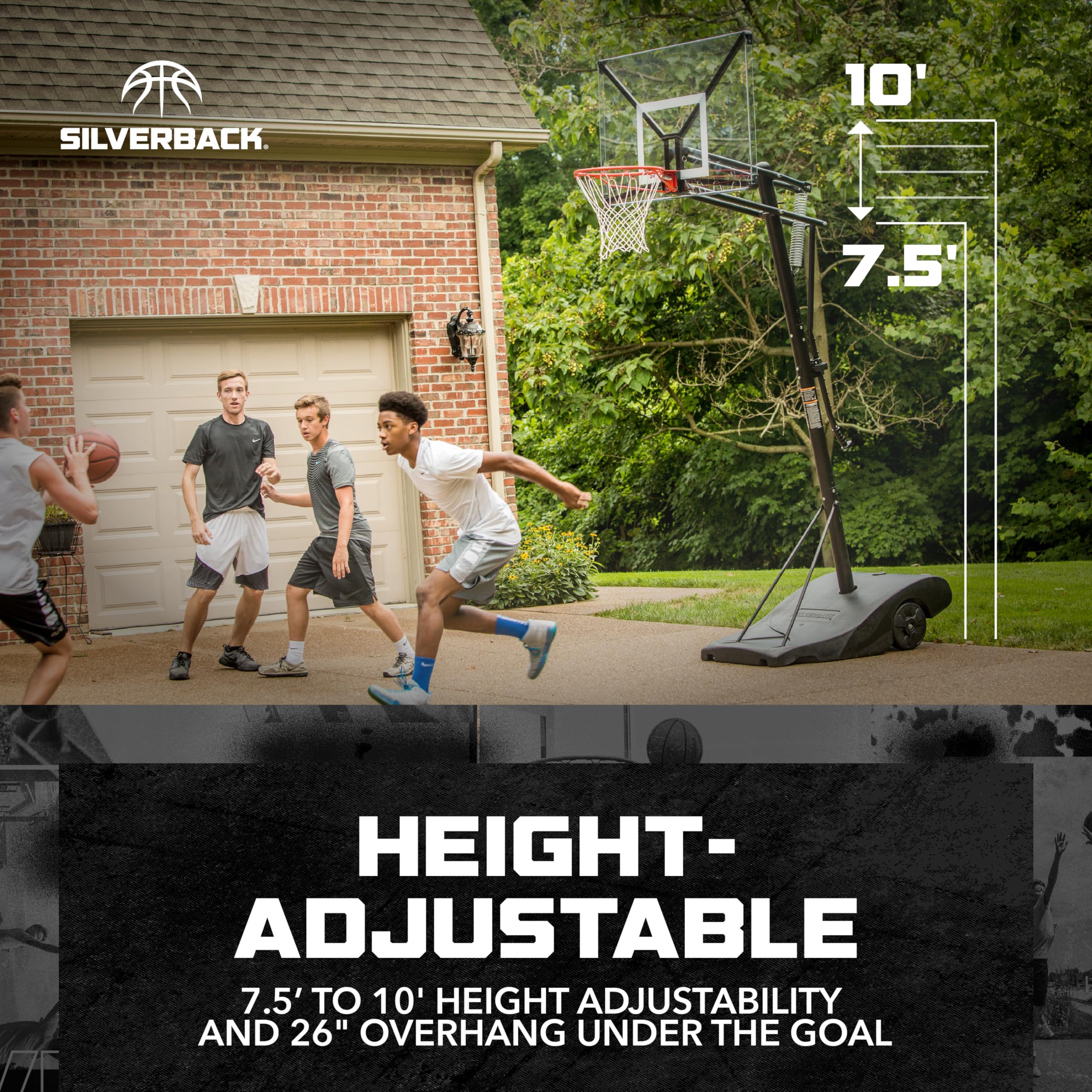 Silverback NXT Portable Adjustable 10-ft Outdoor Basketball Hoop, 50 and 54 Basketball Goal Backboard Available - Assembles in 9