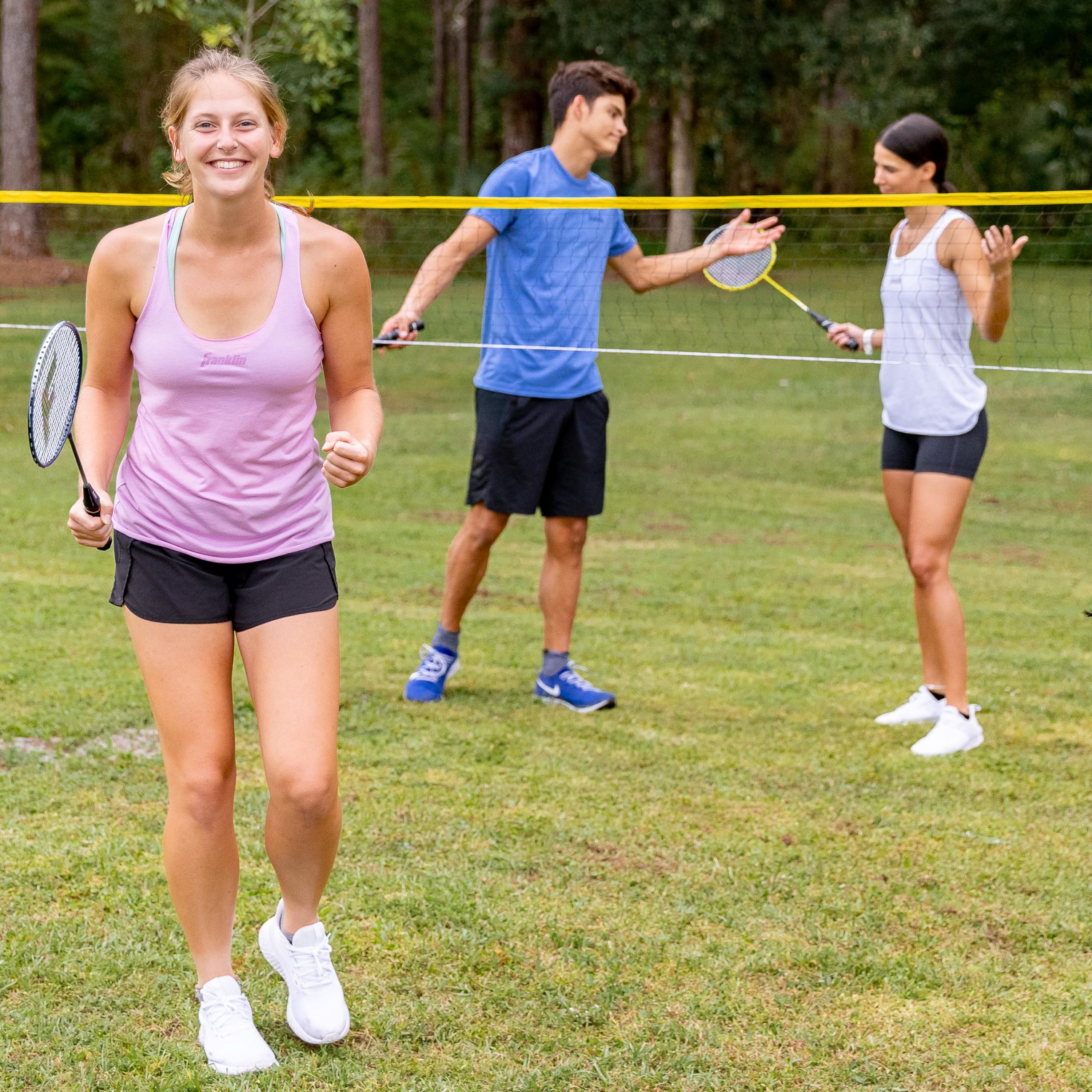 Franklin Sports Badminton Set - Backyard + Beach Badminton Net Set - Rackets And Birdies Included - Portable 4 Player Badminton