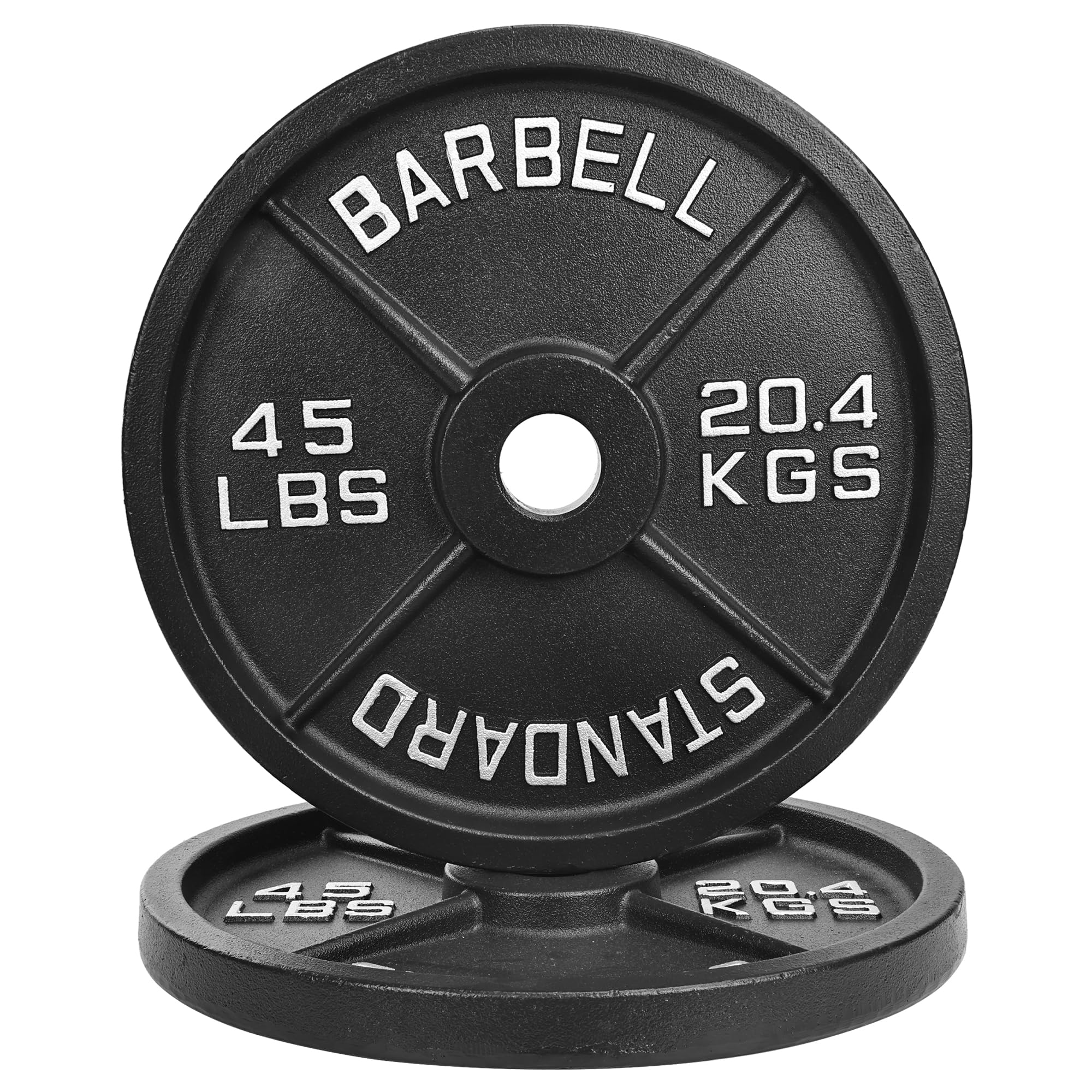 ?45LB Pair?2 Cast Iron Weight Plates | (2 x 45LB) Black Plates with Silver Numbers | For Standard Barbell Bars & Home Gyms