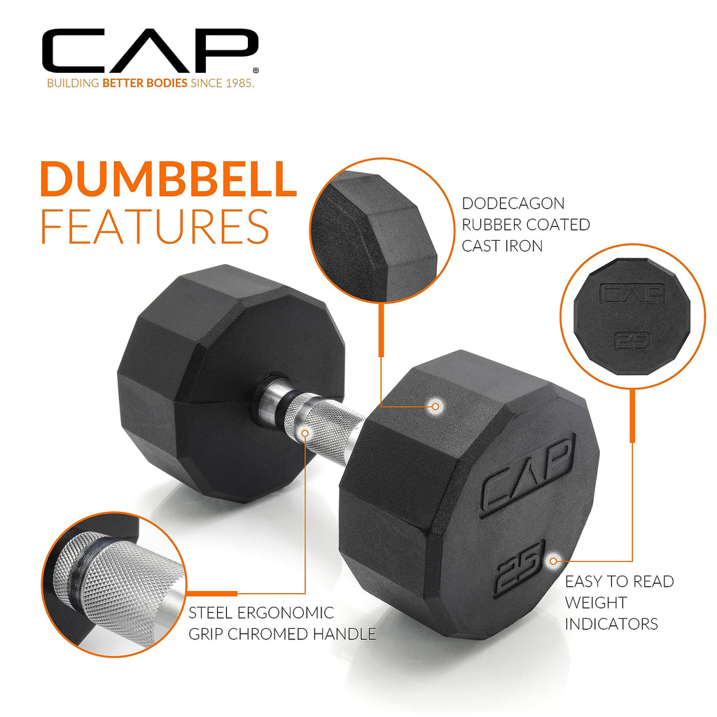 CAP Barbell 150 LB Coated 12-Sided Dumbbell Weight Set with Vertical Rack