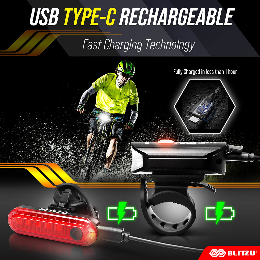 Stocking Stuffers For Men - Blitzu Gator 390 Rechargeable Bike Light Set - Night Riding Accessories, Cool Gadgets White Elephant