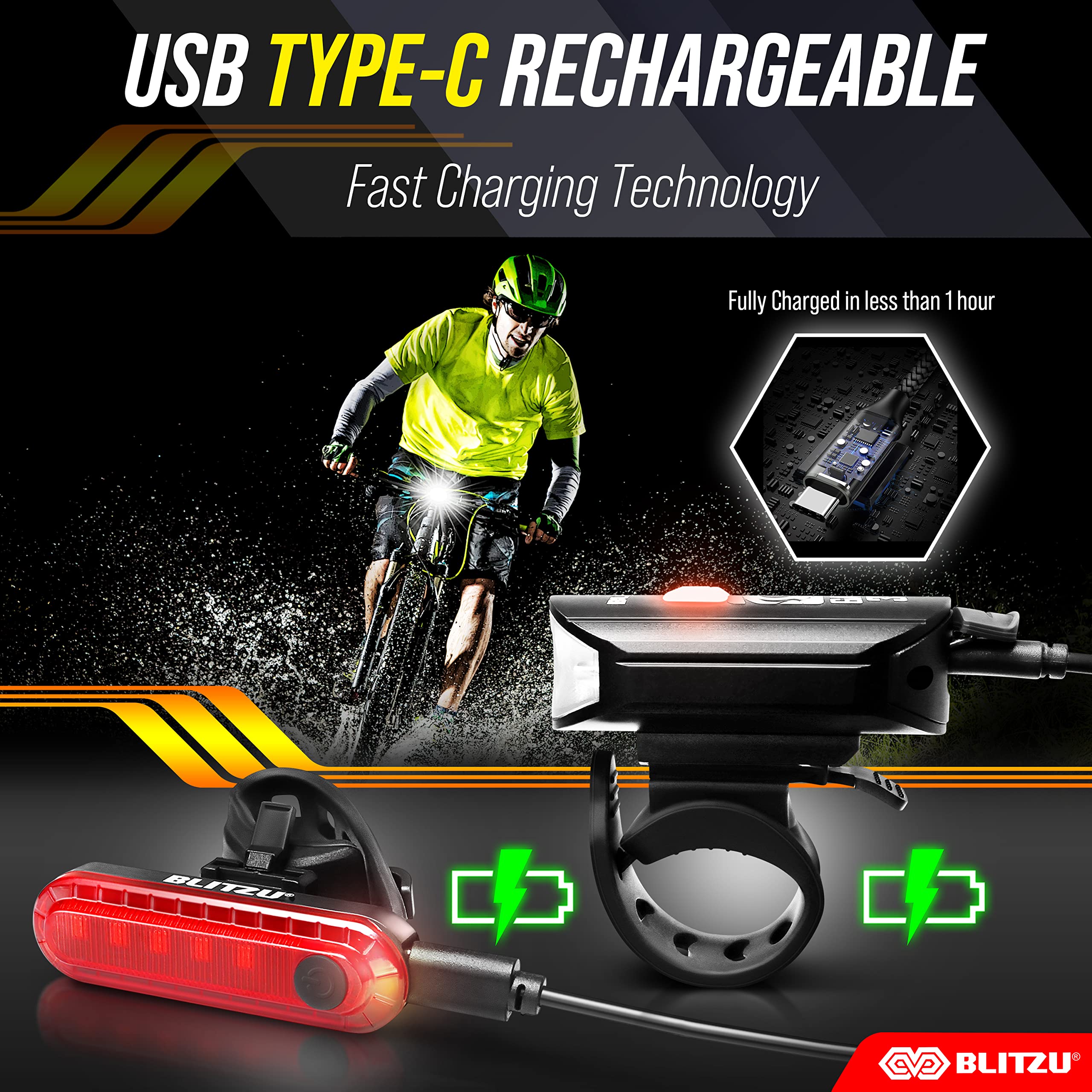 Stocking Stuffers For Men - Blitzu Gator 390 Rechargeable Bike Light Set - Night Riding Accessories, Cool Gadgets White Elephant