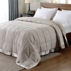 Downluxe King Size Blanket, Lightweight Down Alternative Blanket With Satin Trim (90 X 108 Inch, Sand)