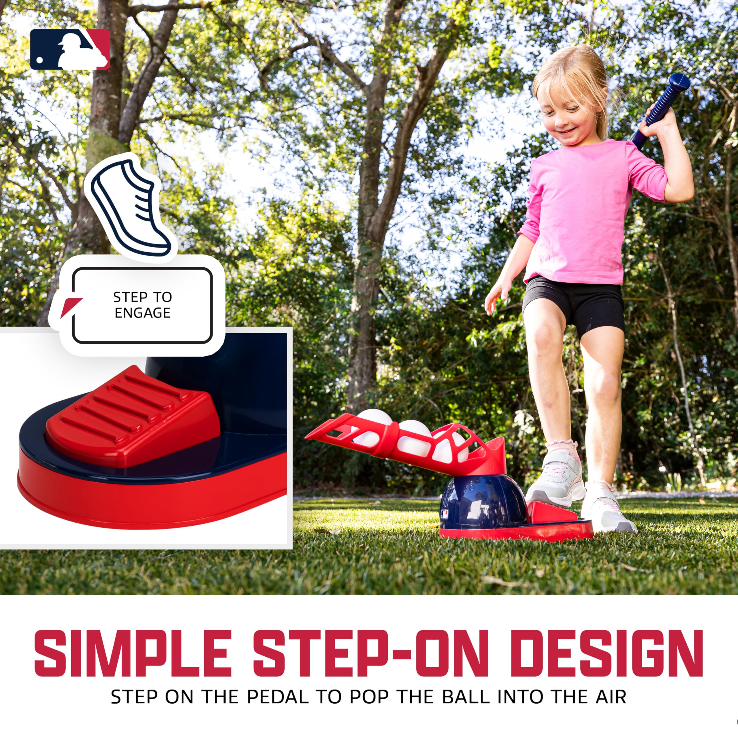 Franklin Sports Kids Baseball Pitching Machine - Pop A Pitch Batting Machine With Youth Bat + 3 Plastic Balls - Boys + Girls Toy