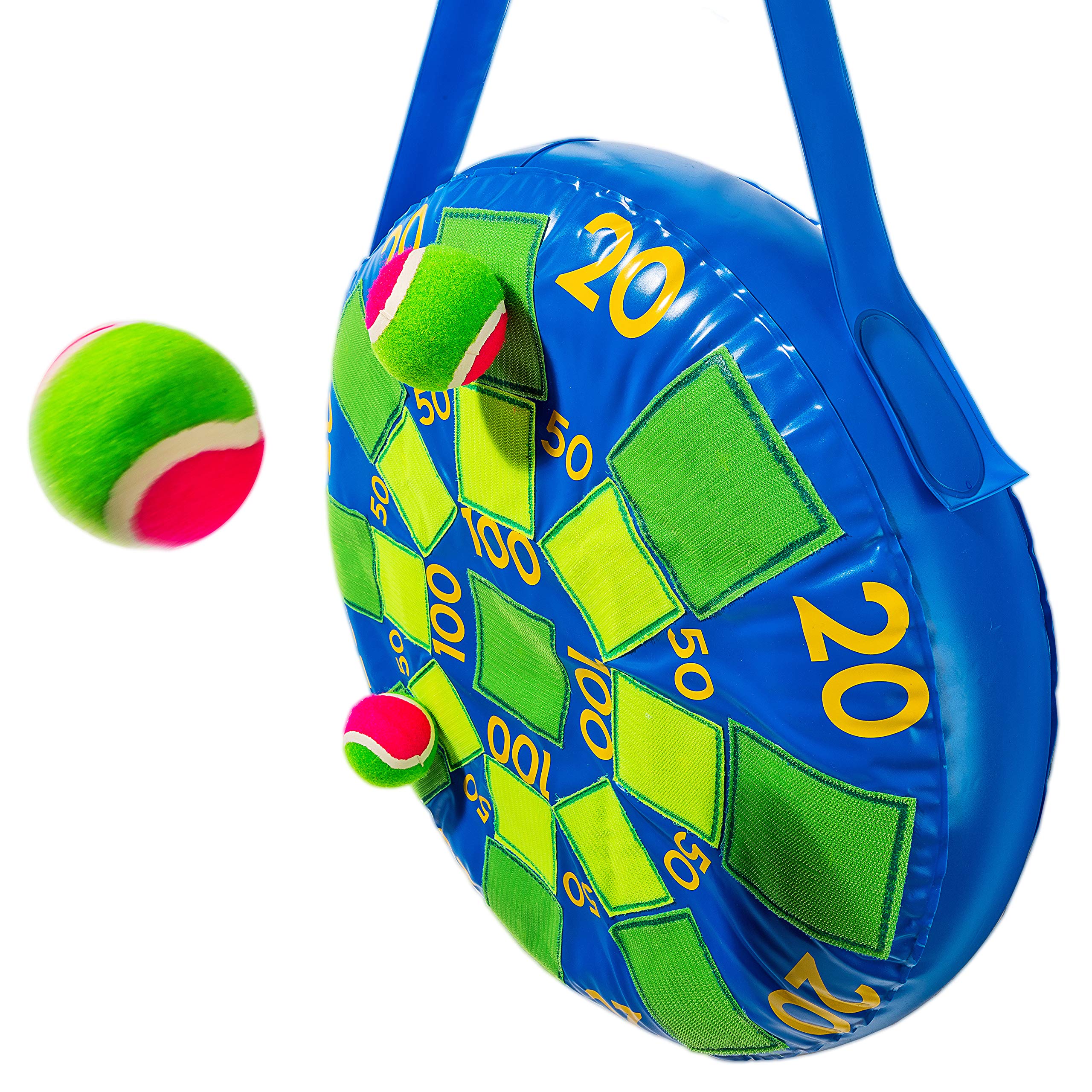 Franklin Sports Kids Tennis Ball Dartboard Game - Inflatable Dart Ball Game Set With (3) Self Stick Tennis Ball - Fun Indoor + O