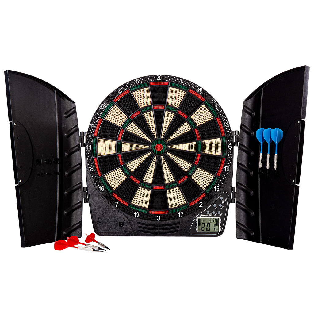 Franklin Sports Electronic Dart Board Set - Soft Tip Electric Dartboard With Digital Scoreboard + Cabinet - Adults + Family Set