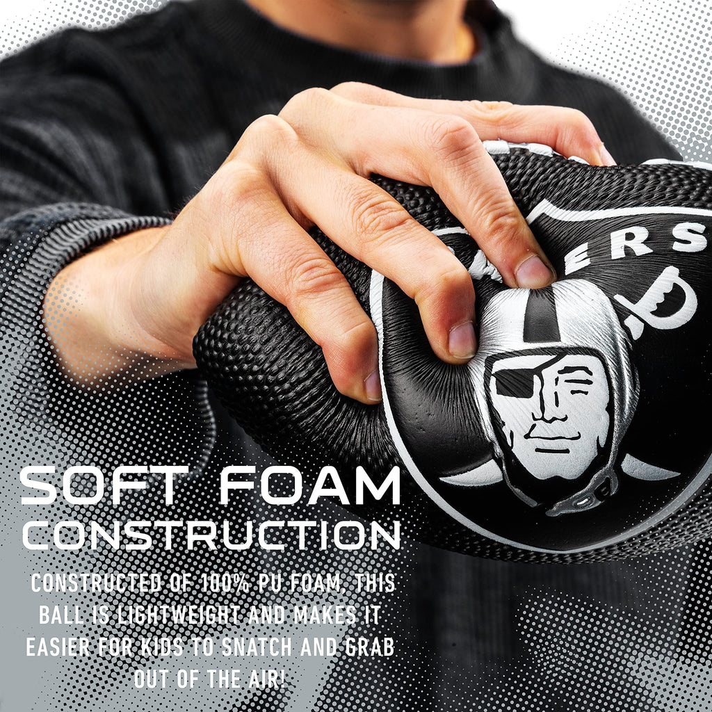 Franklin Sports Nfl Las Vegas Raiders Football - Kids Foam Football - Soft Football - Mini Size - Perfect For Gameday - 8.5'' 3D