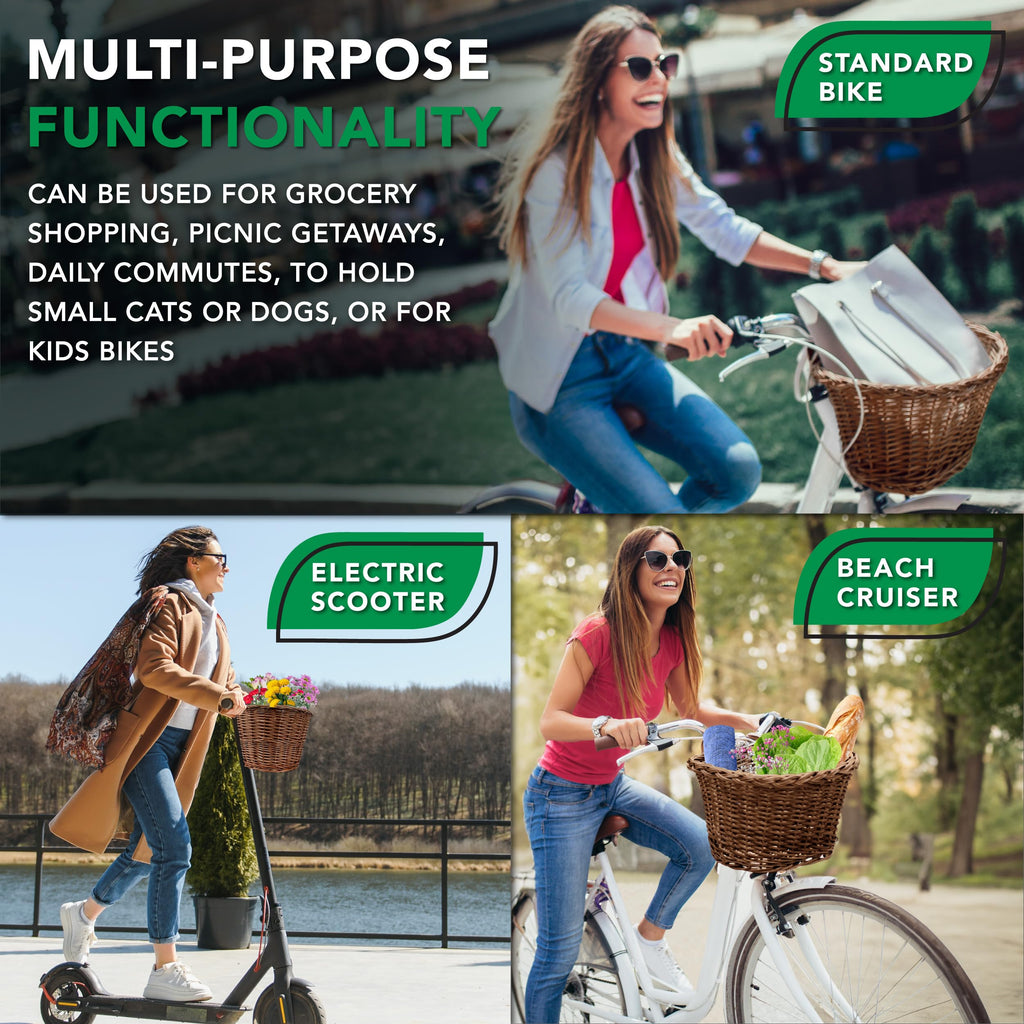 ProSource Wicker Bike Basket Front Cargo for Women and Men, Fits Most Bicycles, Beach Cruisers, Stationary Equipment, and Ebikes
