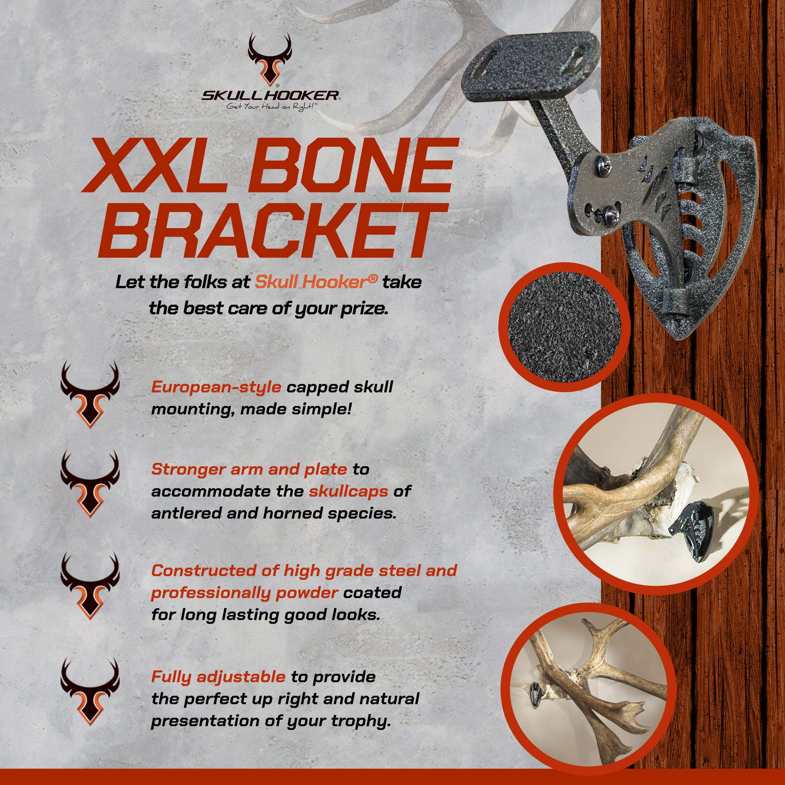 Skull Hooker Powder-Coated Steel Xxl Bone Bracket - Designed To Accommodate The Skull Plates Of Antlered And Horned Species Such