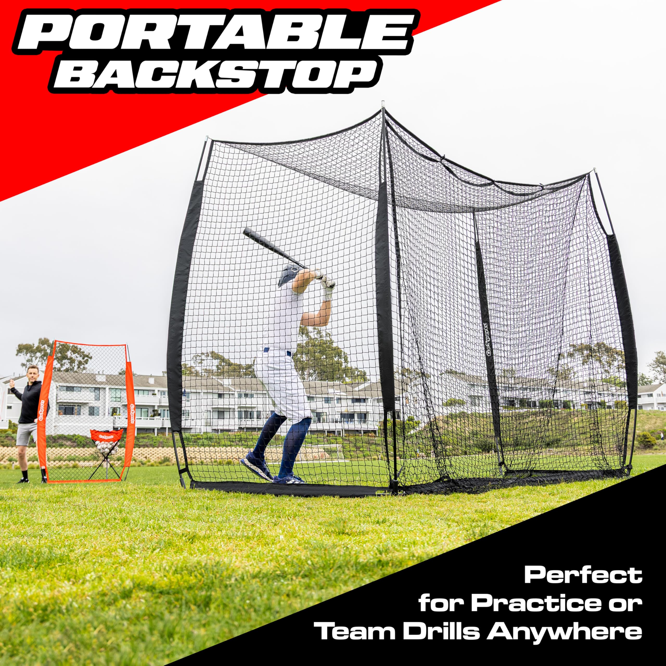 GoSports Baseball & Softball Portable Backstop Practice Net - 10 x 8 ft Hitting & Pitching Net for Backyard