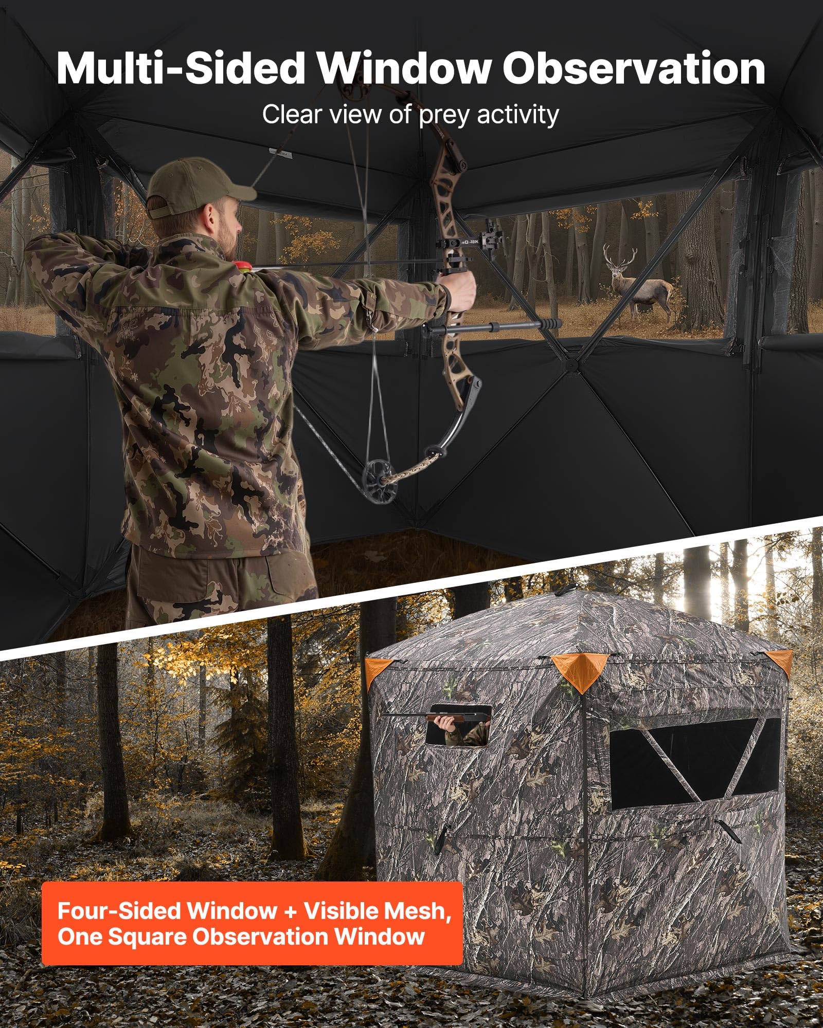 Vevor Hunting Blind, 6-7 Person Ground Blinds With Carrying Bag, Portable Camouflage Tent, Reinforced Durable Concealed Shelter