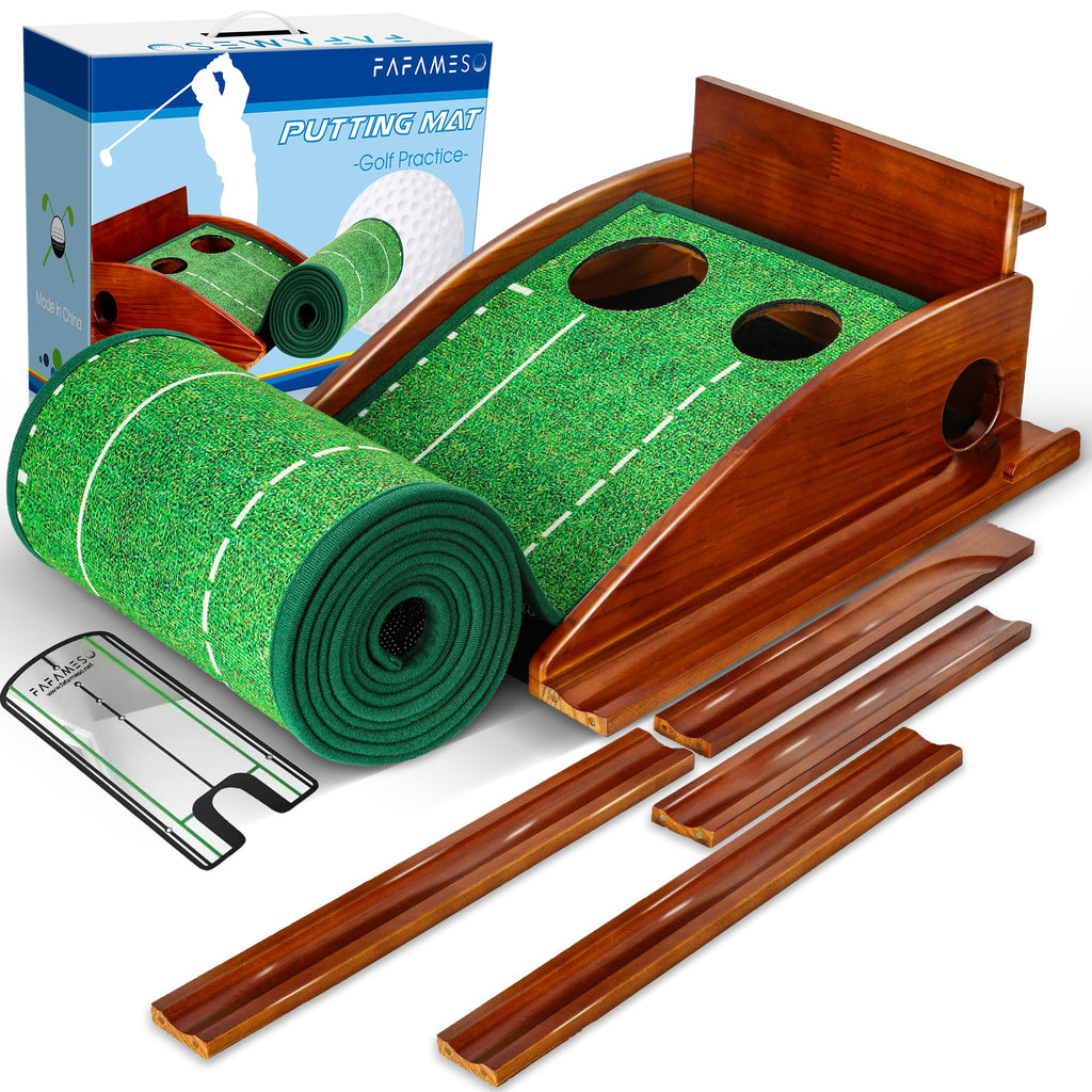 Fafameso Golf Putting Mat For Indoor, Putting Green Training Equipment With Ball Return, Mini Golf Practice Training Aid For Hom