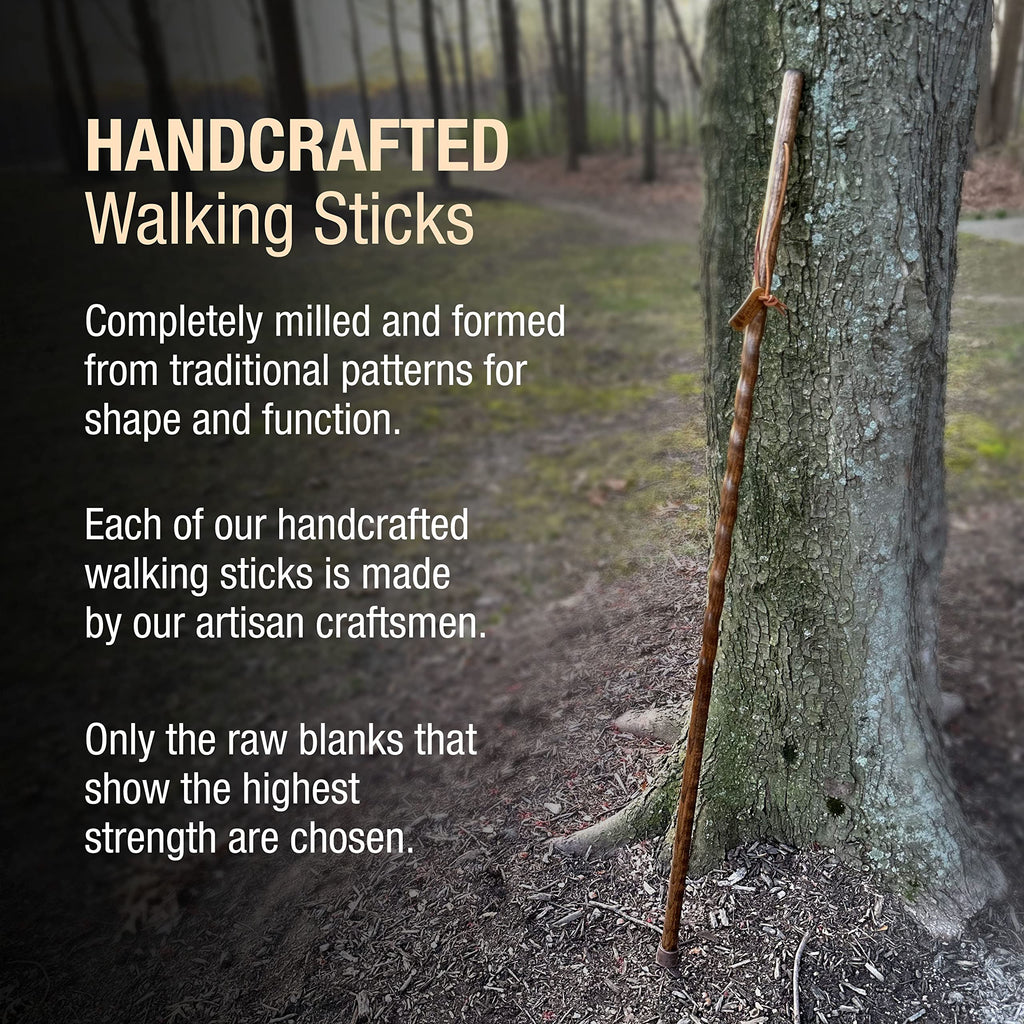 Brazos Handcrafted Wood Walking Stick, Twisted Oak, Trekker Style Handle, For Men & Women, Made In The Usa, Red, 55''