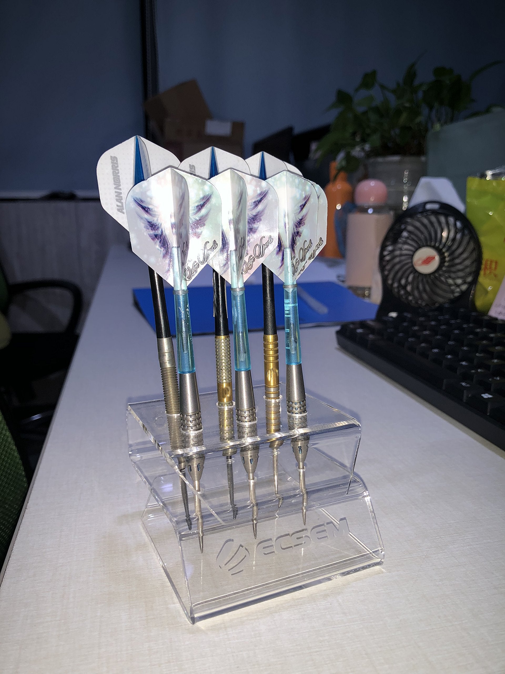 Ecsem Clear Acrylic Dart Holder/Display Stand, Holds 6 Steel/Soft Tip Darts (Dart Holder Wall Mount & Darts Holder Desktop)