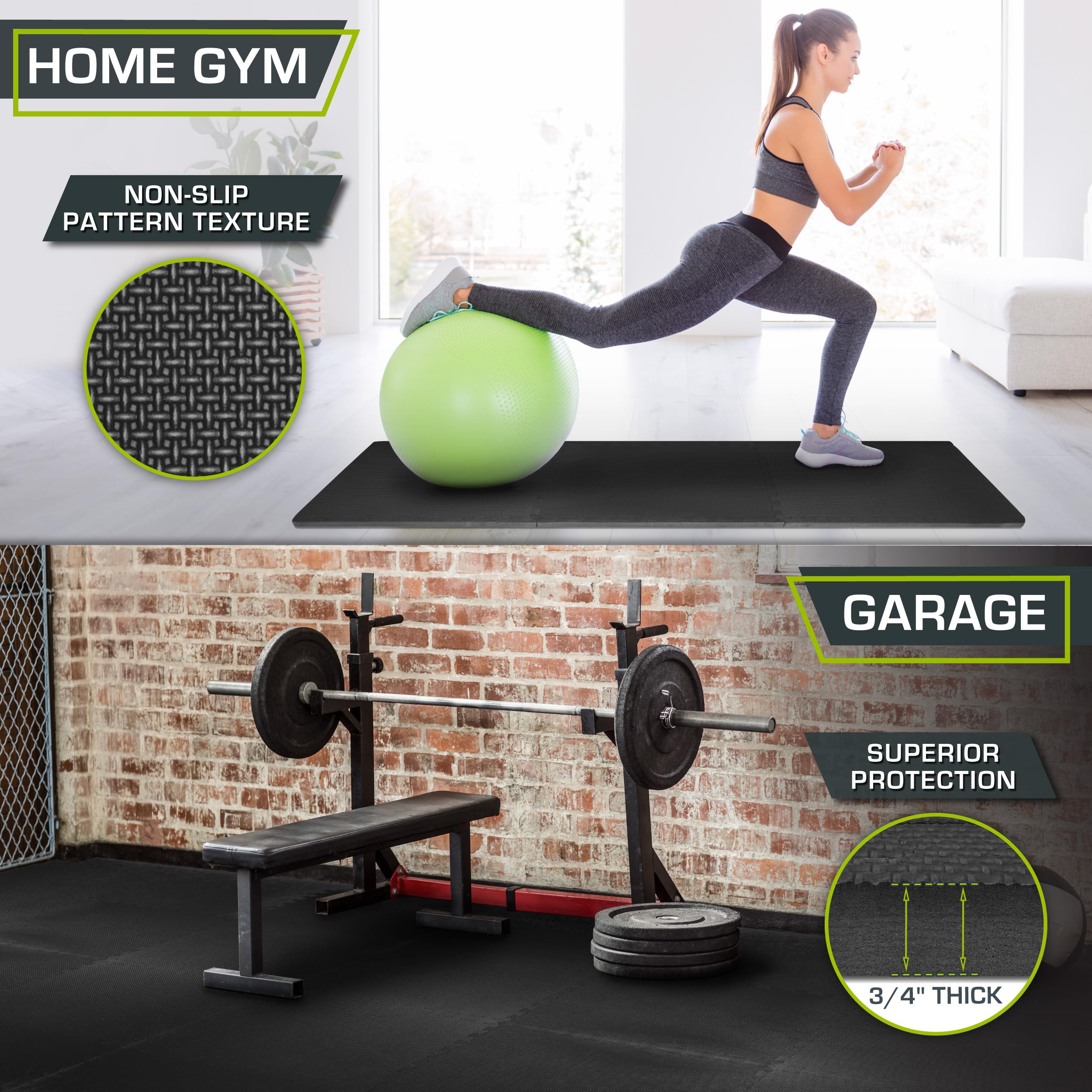 Prosourcefit Exercise Puzzle Mat 3/4'' - Black-96