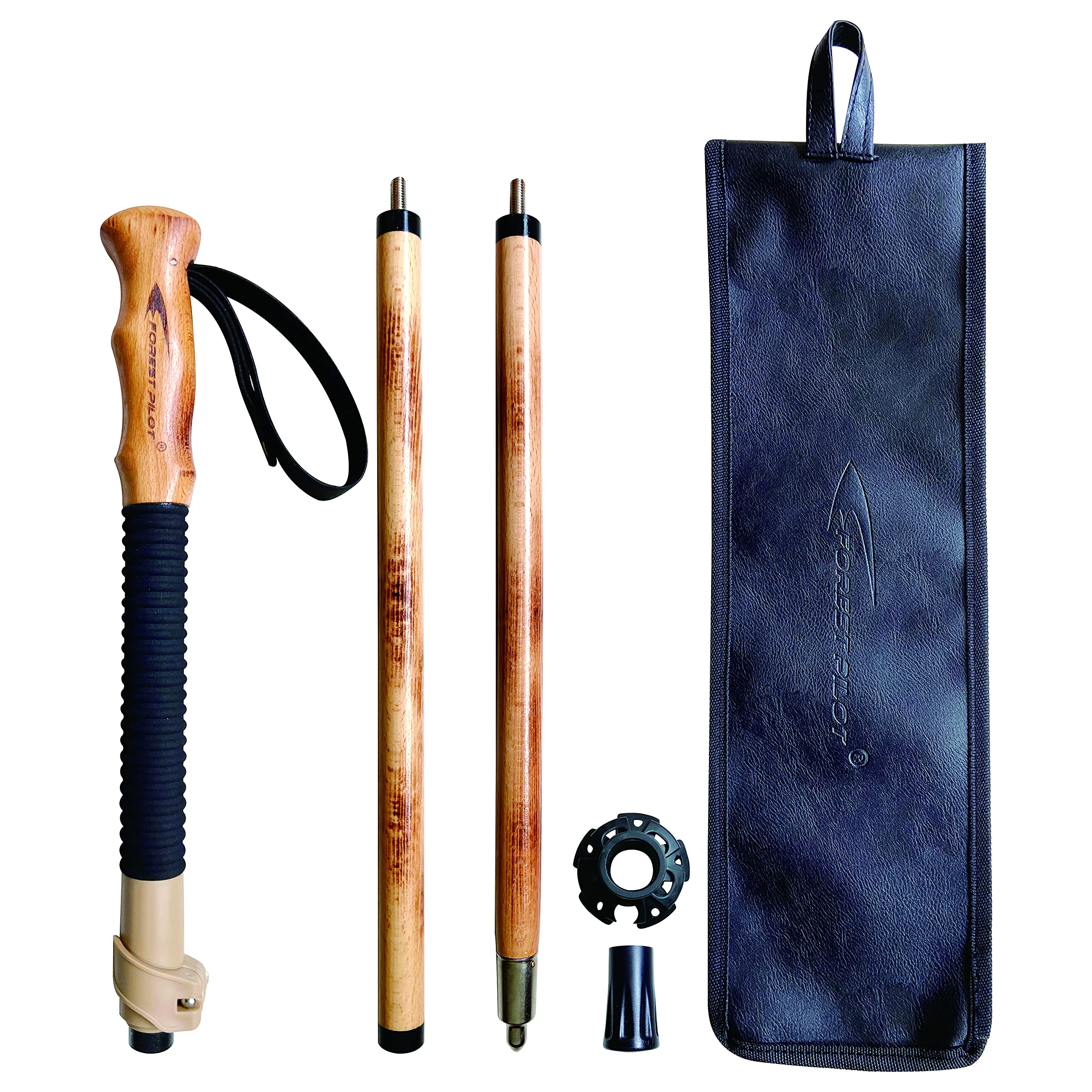 Forest Pilot Trekking Poles- 1-Pc Pack - Adjustable Hiking Or Walking Stick -Strong, Natural Beech Wood - Quick Adjust Flip-Lock