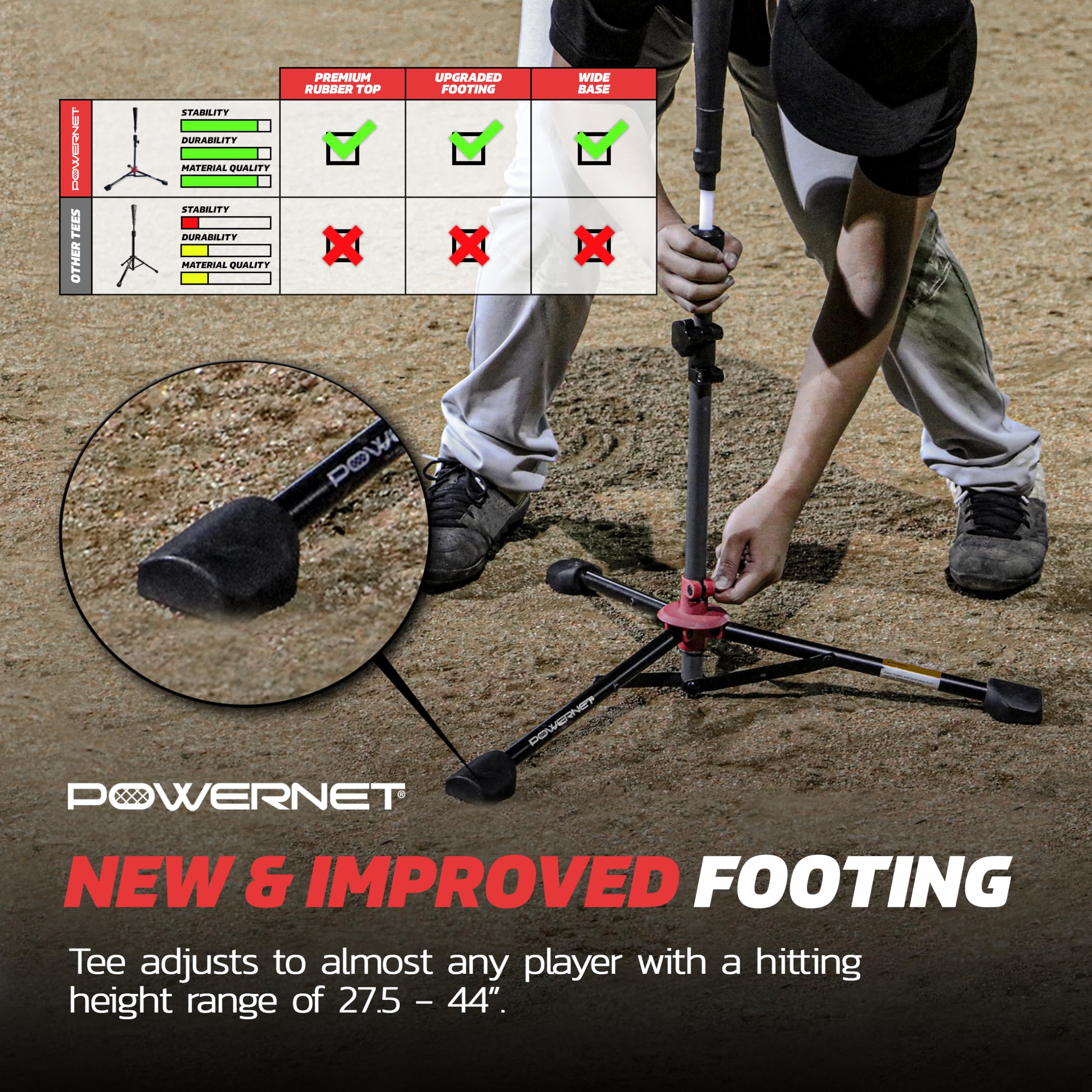 Powernet Corbin Carroll Baseball Softball Batting Tee | Hitting Drill Coaching Aid | Adjustable Height 27.5'' - 44'' | Portable