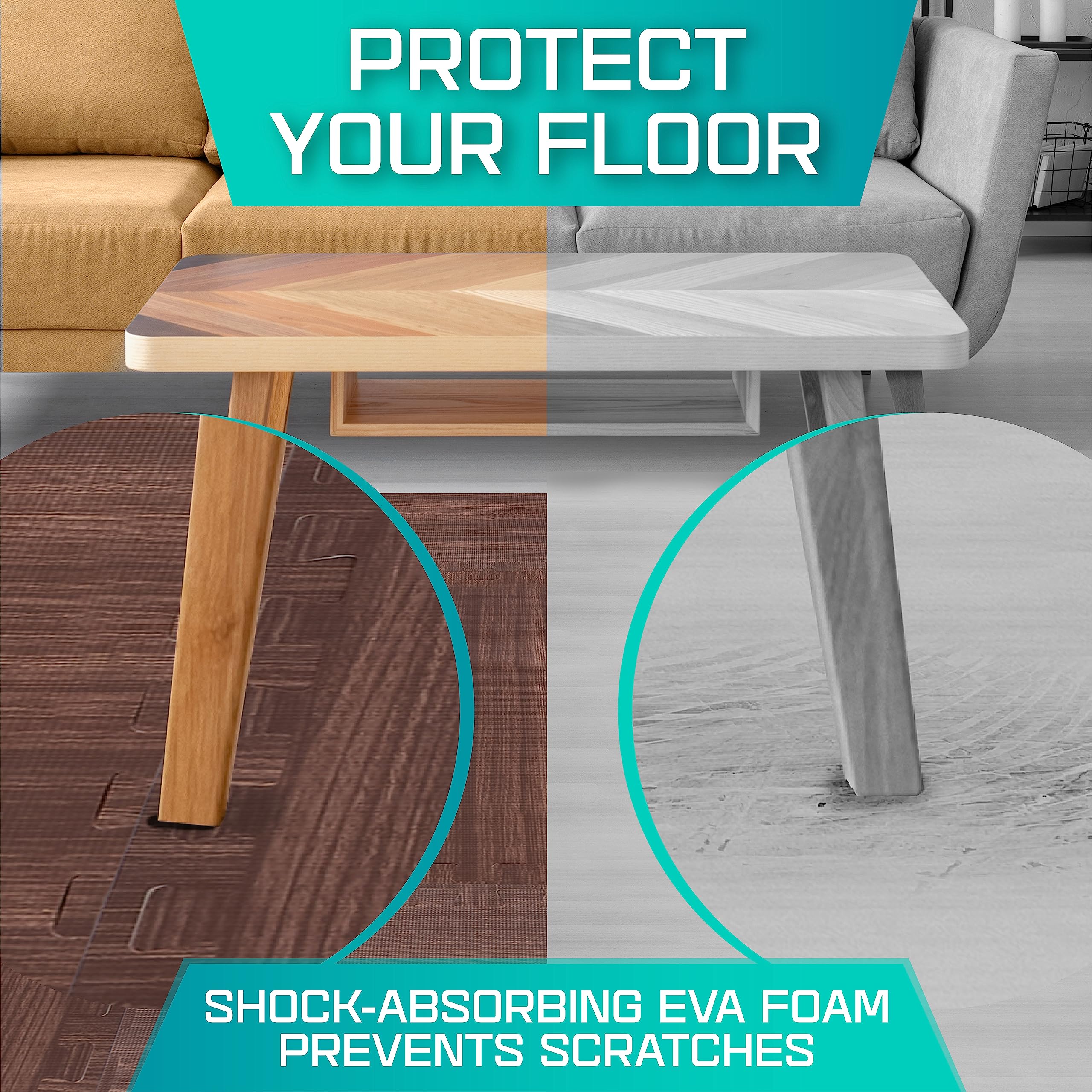 Yes4All 6Lwd Interlocking Eva Borders  Foam Floor Mats For Gym Equipment (24 Grey 6 Pcs), I. 12 Square Feet (12 Tiles) -Walnut W