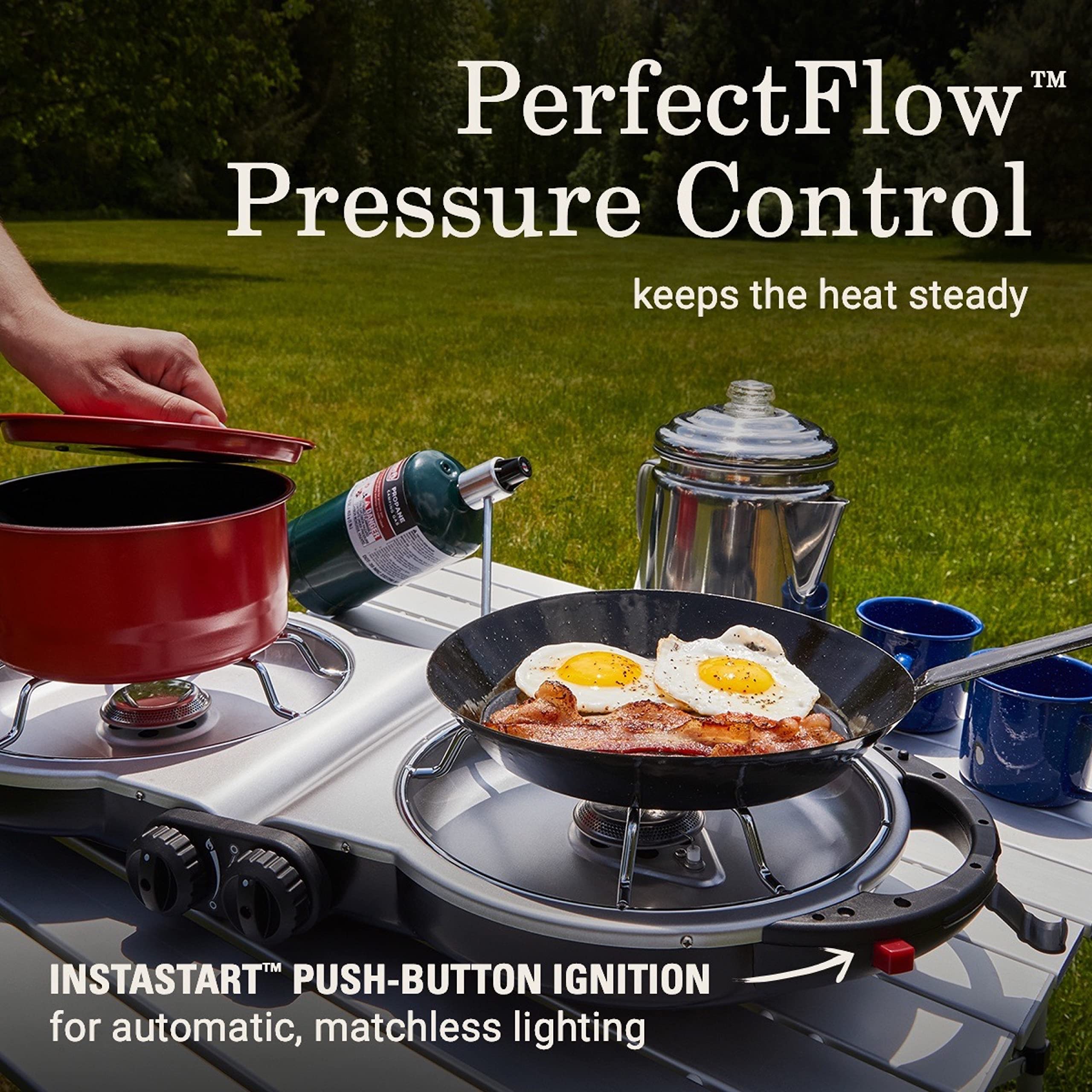 Coleman Fold N Go 2-Burner Propane Camping Stove, Portable Folding Camp Stove With Push-Button Instant Ignition, 2 Adjustable Bu